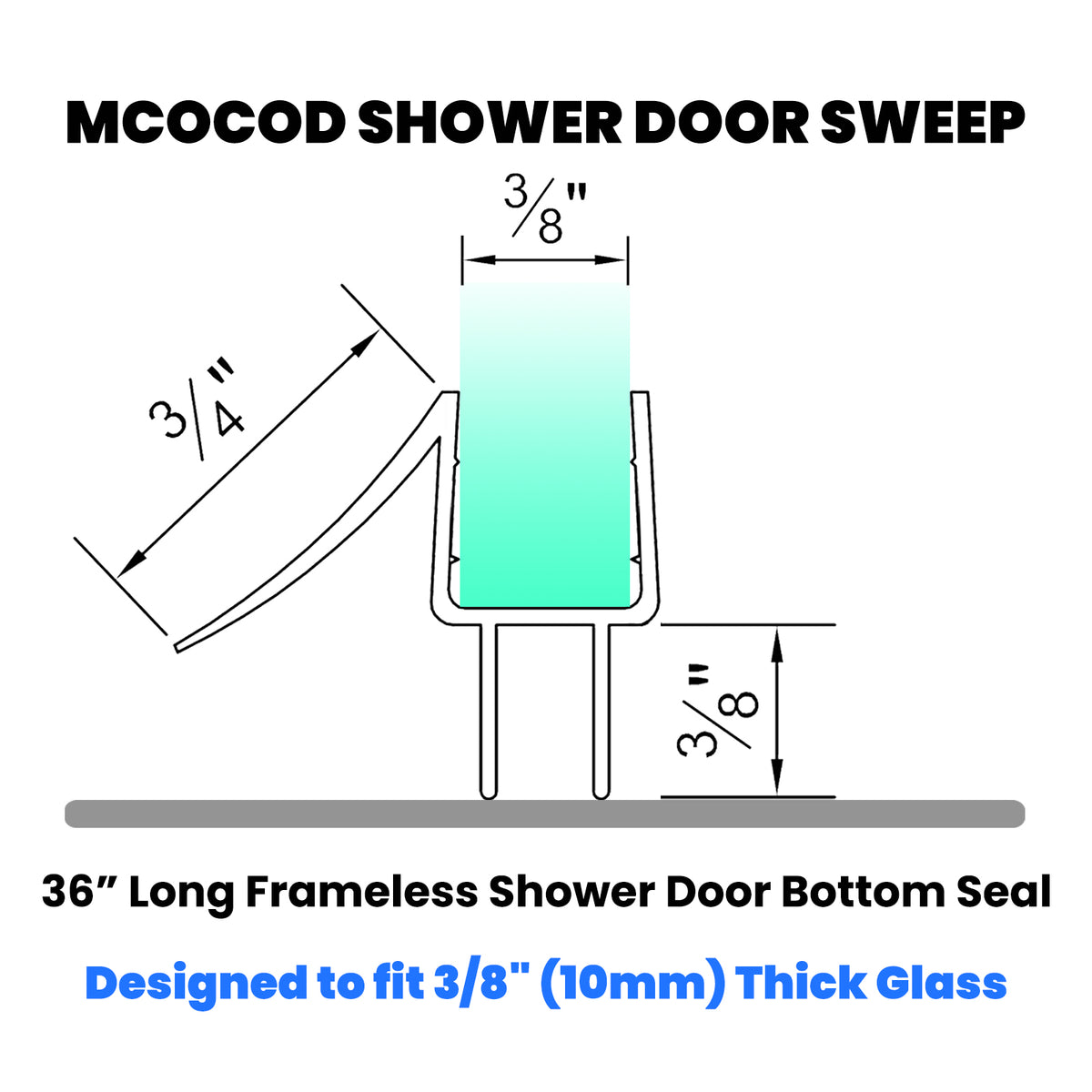 MCOCOD® 36" Shower Door Seal Strip for 3/8" Glass