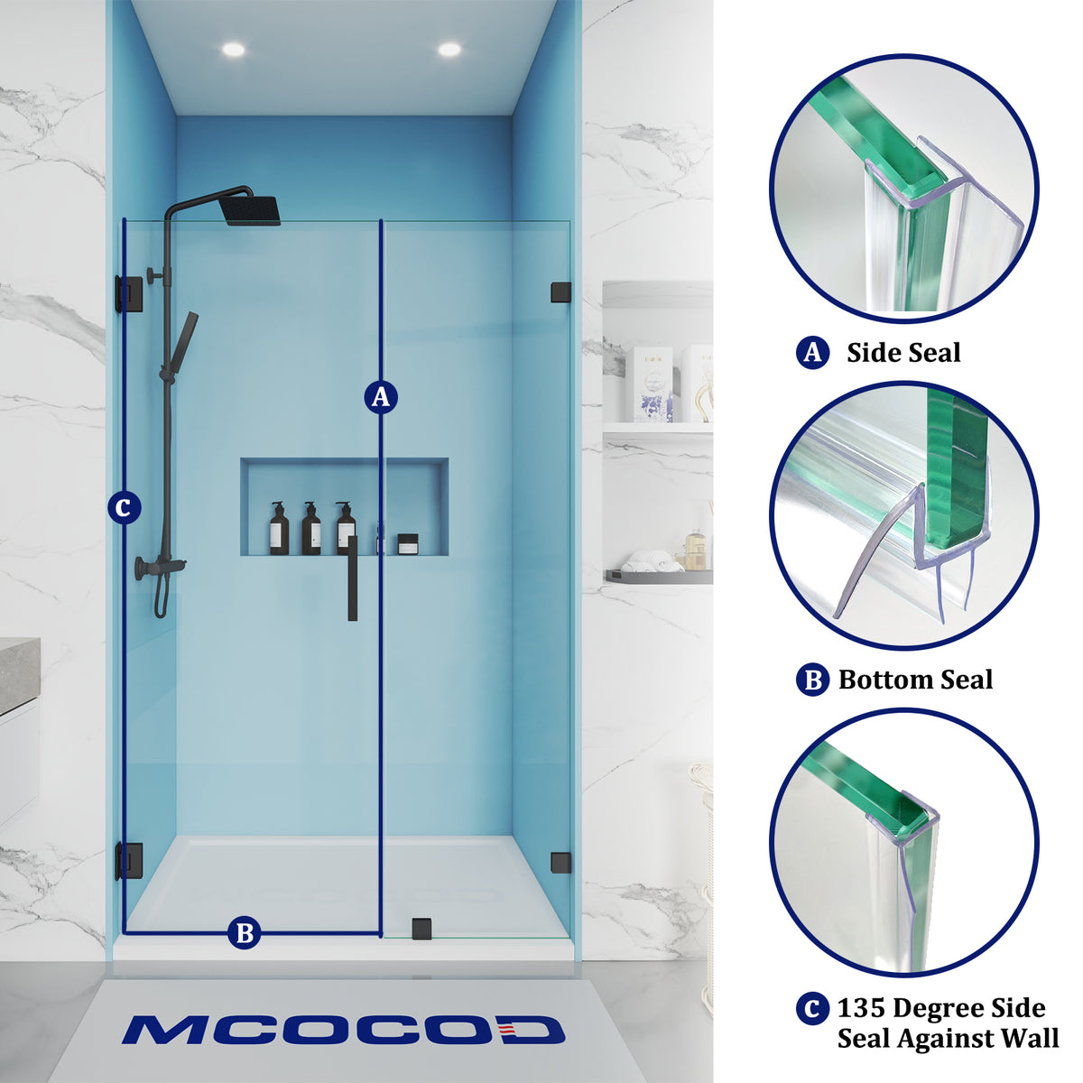 MCOCOD® 36" Shower Door Seal Strip for 3/8" Glass