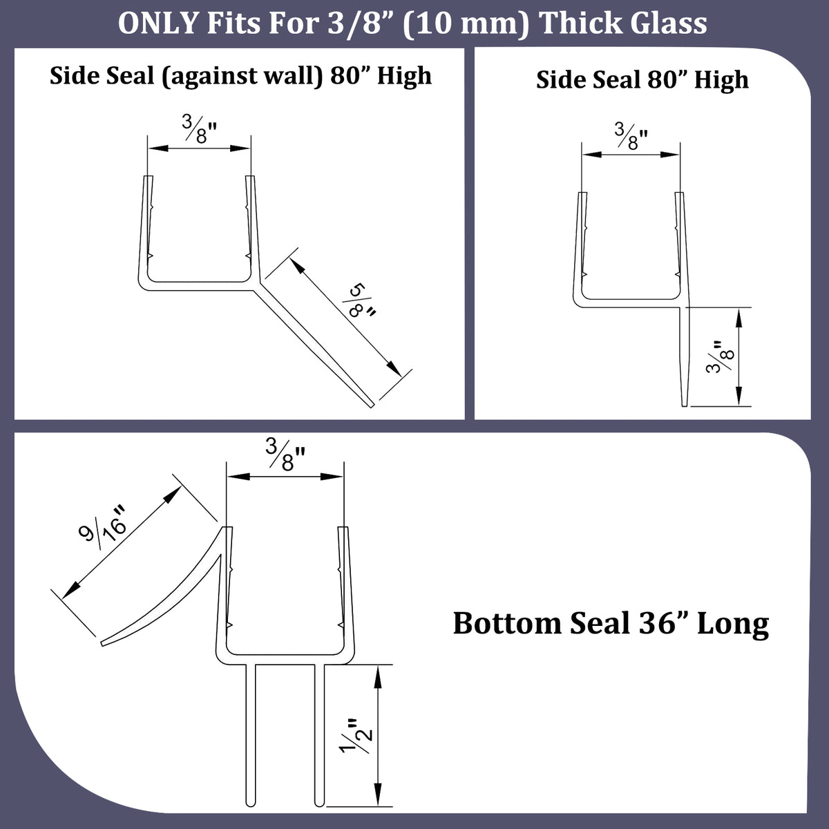 MCOCOD® 36" Shower Door Seal Strip for 3/8" Glass