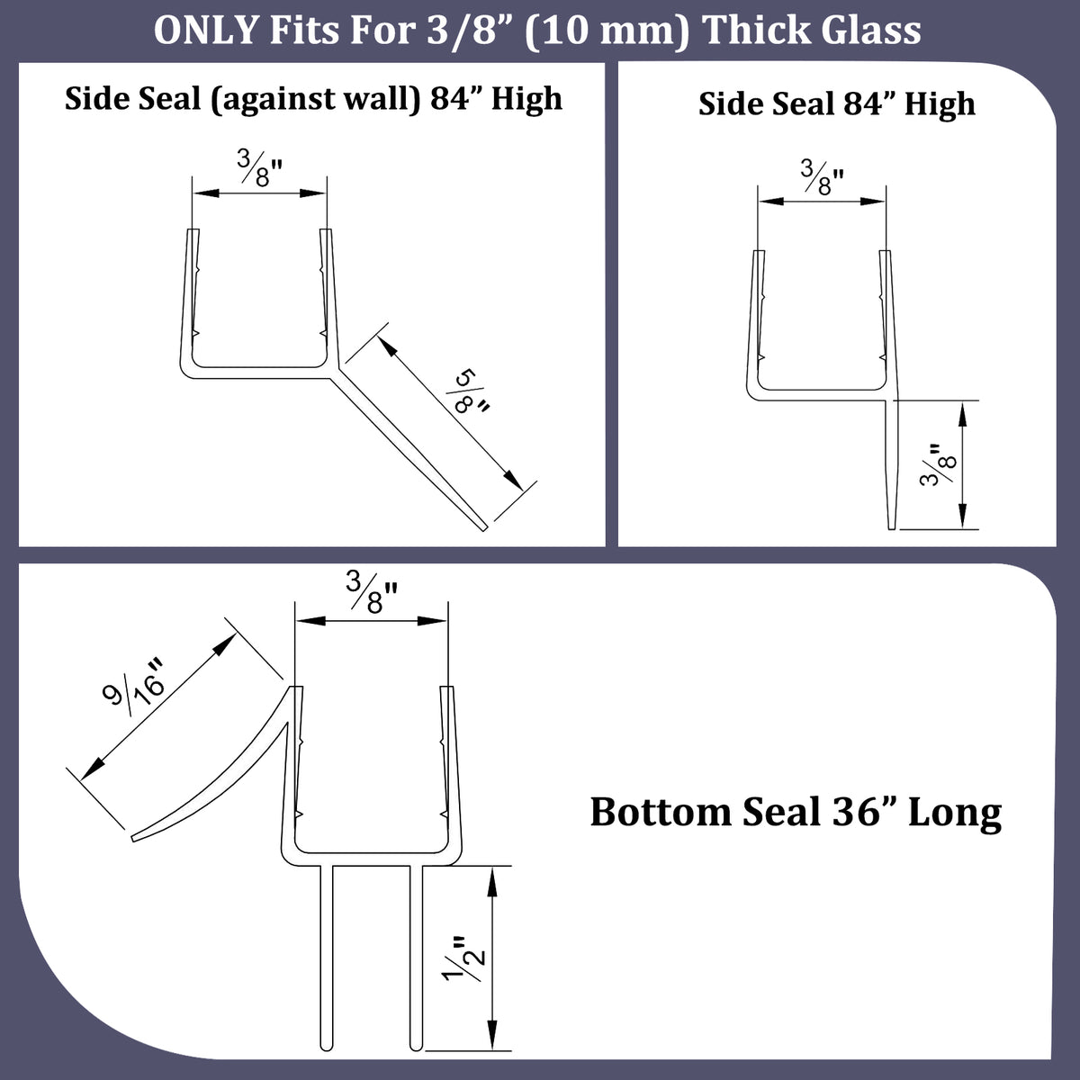 MCOCOD® 36" Shower Door Seal Strip for 3/8" Glass