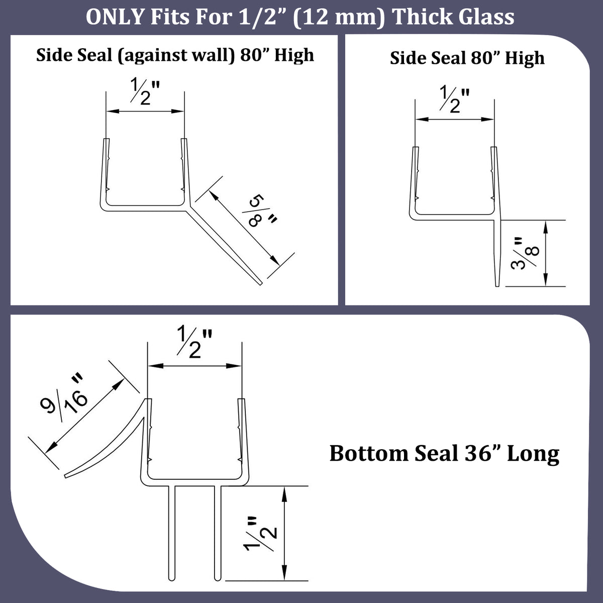 MCOCOD® 36" Shower Door Seal Strip for 1/2" Glass