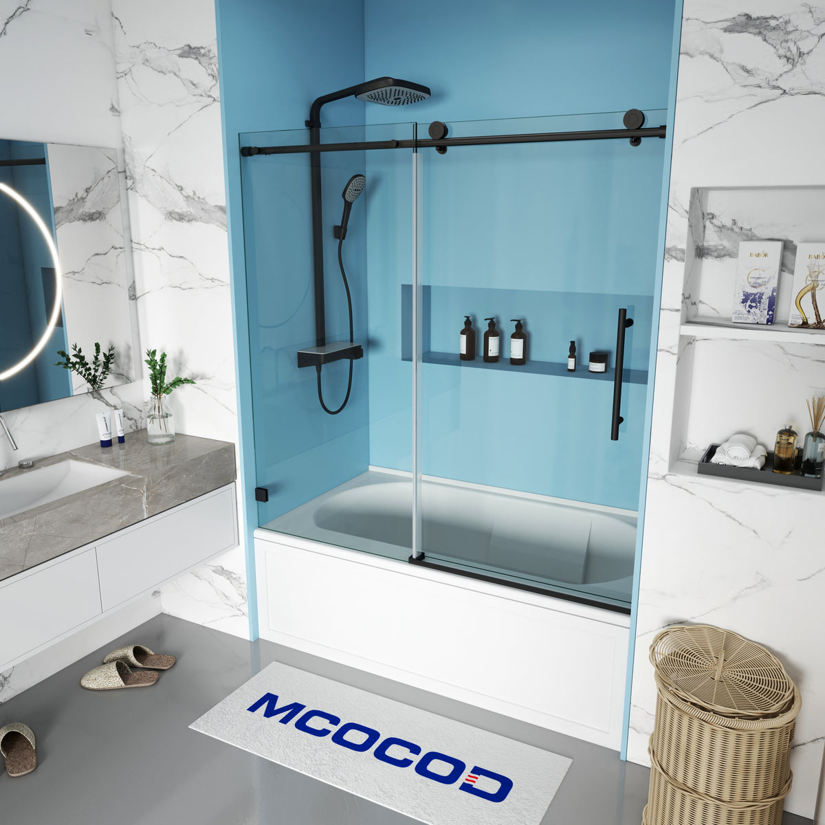 MCOCOD® Soft-Closing Single Sliding Bathtub Shower Door with Round Guide Rail - SS14