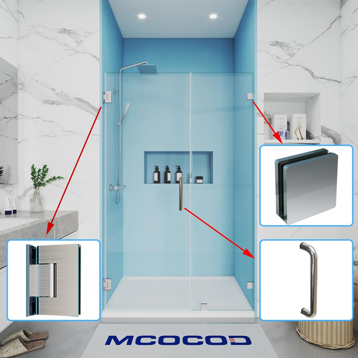 MCOCOD® Hardware Kit for Frameless Swing Hinged Shower Enclosure - H06-02