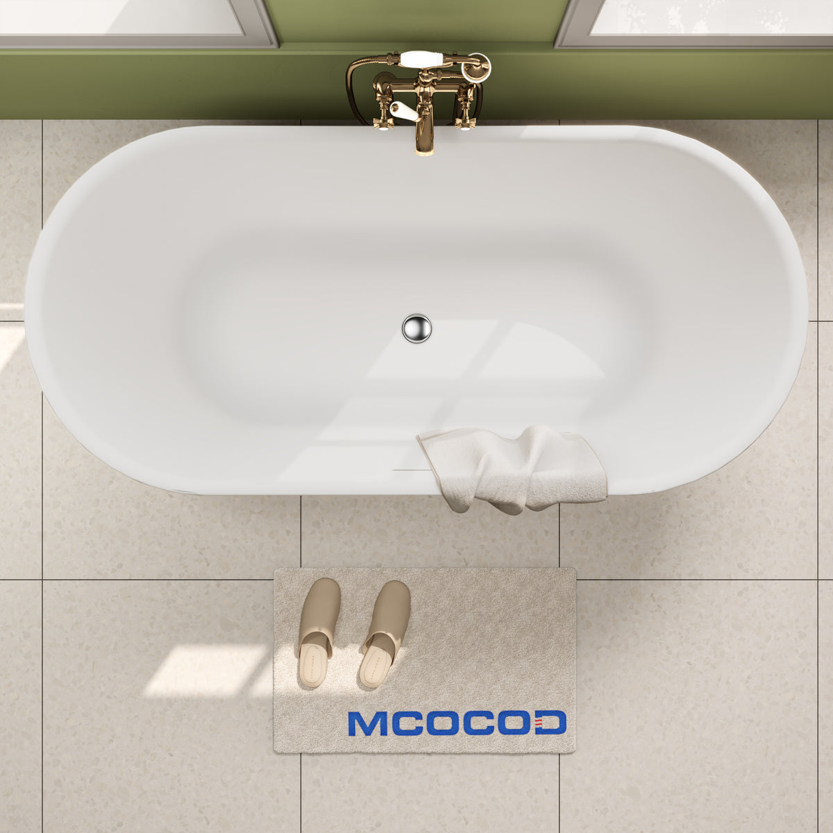 COCOD Bathroom Bathtub - Oval Acrylic Soaking Freestanding Tub in Glossy White