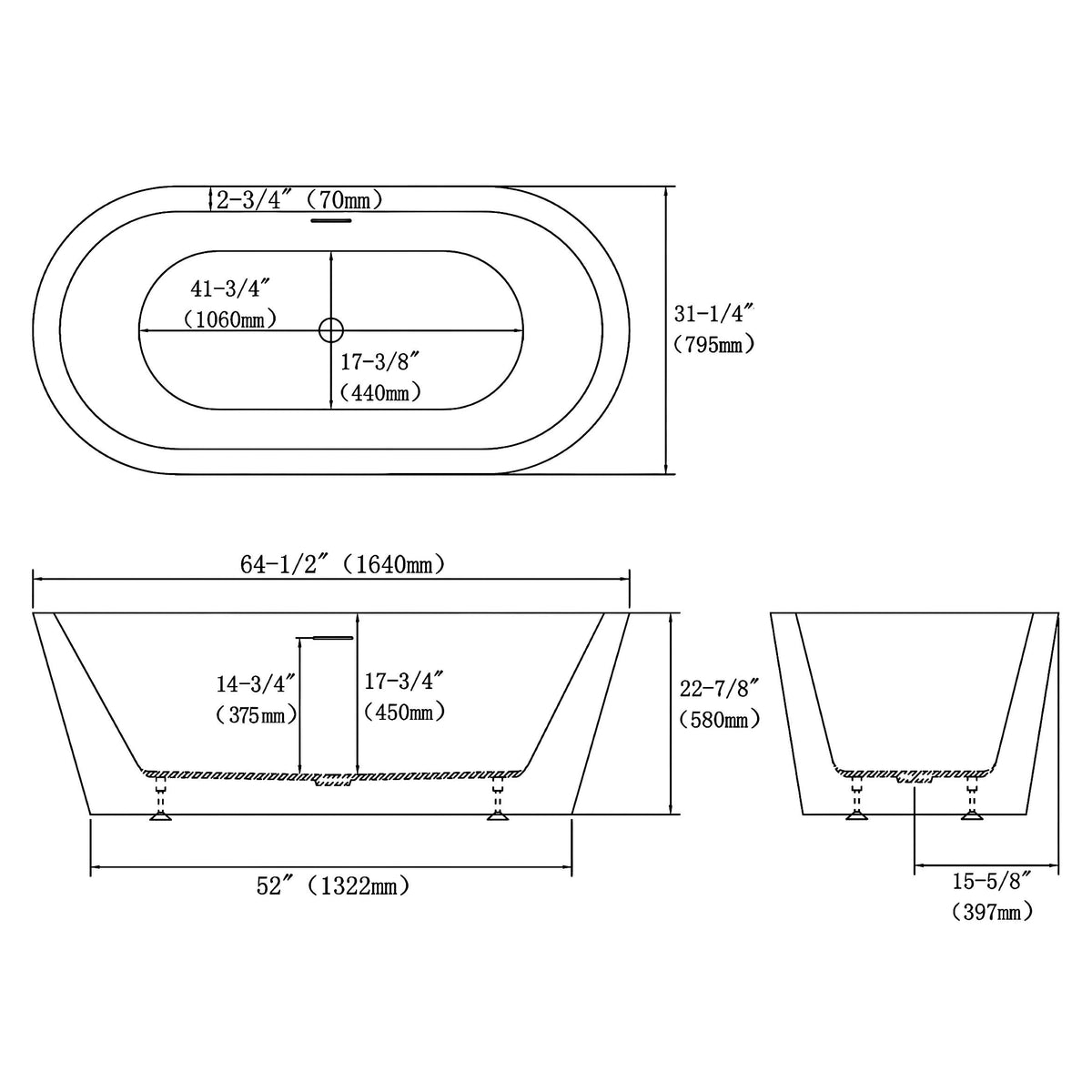 MCOCOD® Acrylic Freestanding Soaking Bathtub with Integrated Overflow and Drain in White Finish