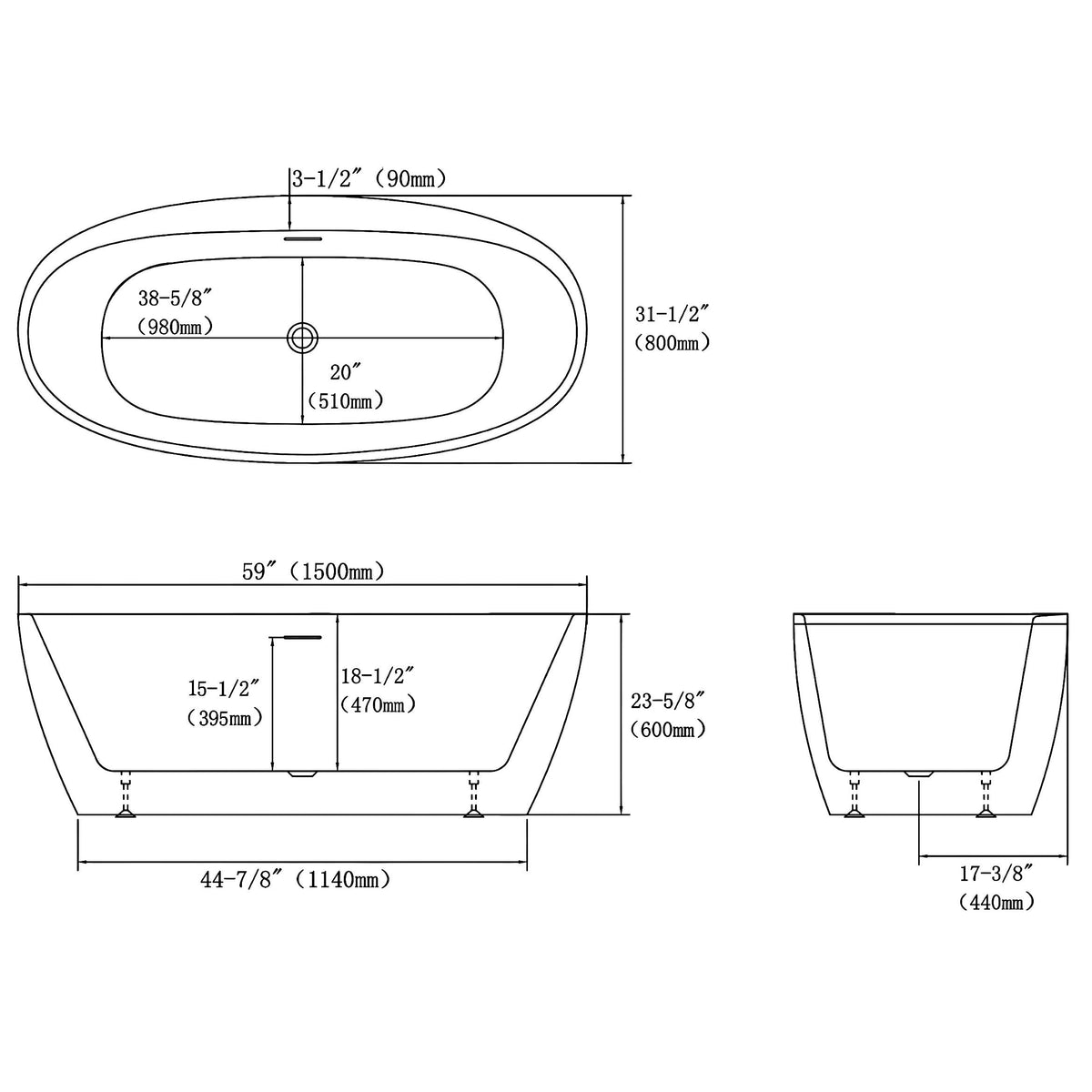 MCOCOD® Acrylic Soaking Freestanding Bathtub with Integrated Overflow Drain and Tap Deck