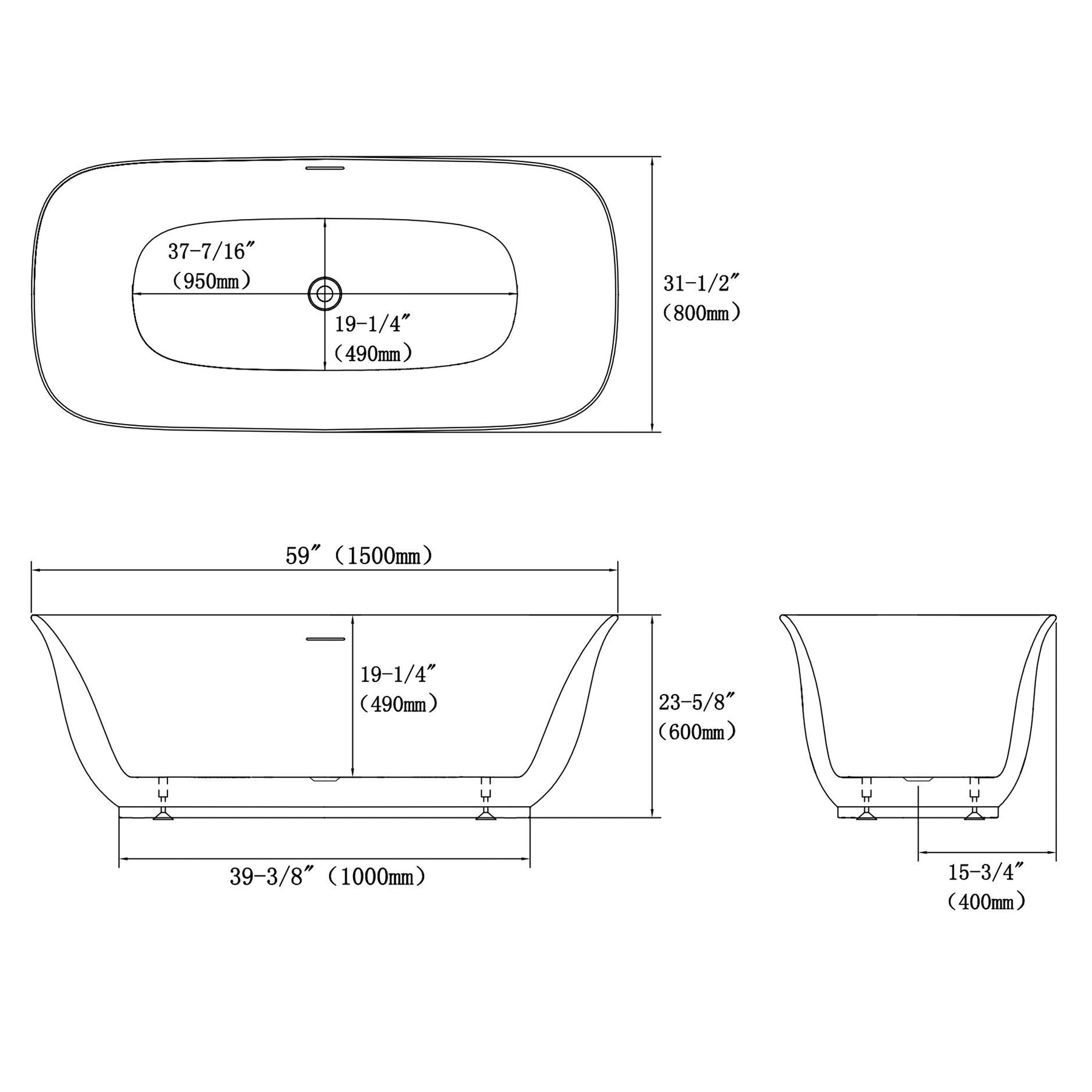 MCOCOD® Acrylic Freestanding Soaking Bathtub with Toe-Tap Drain