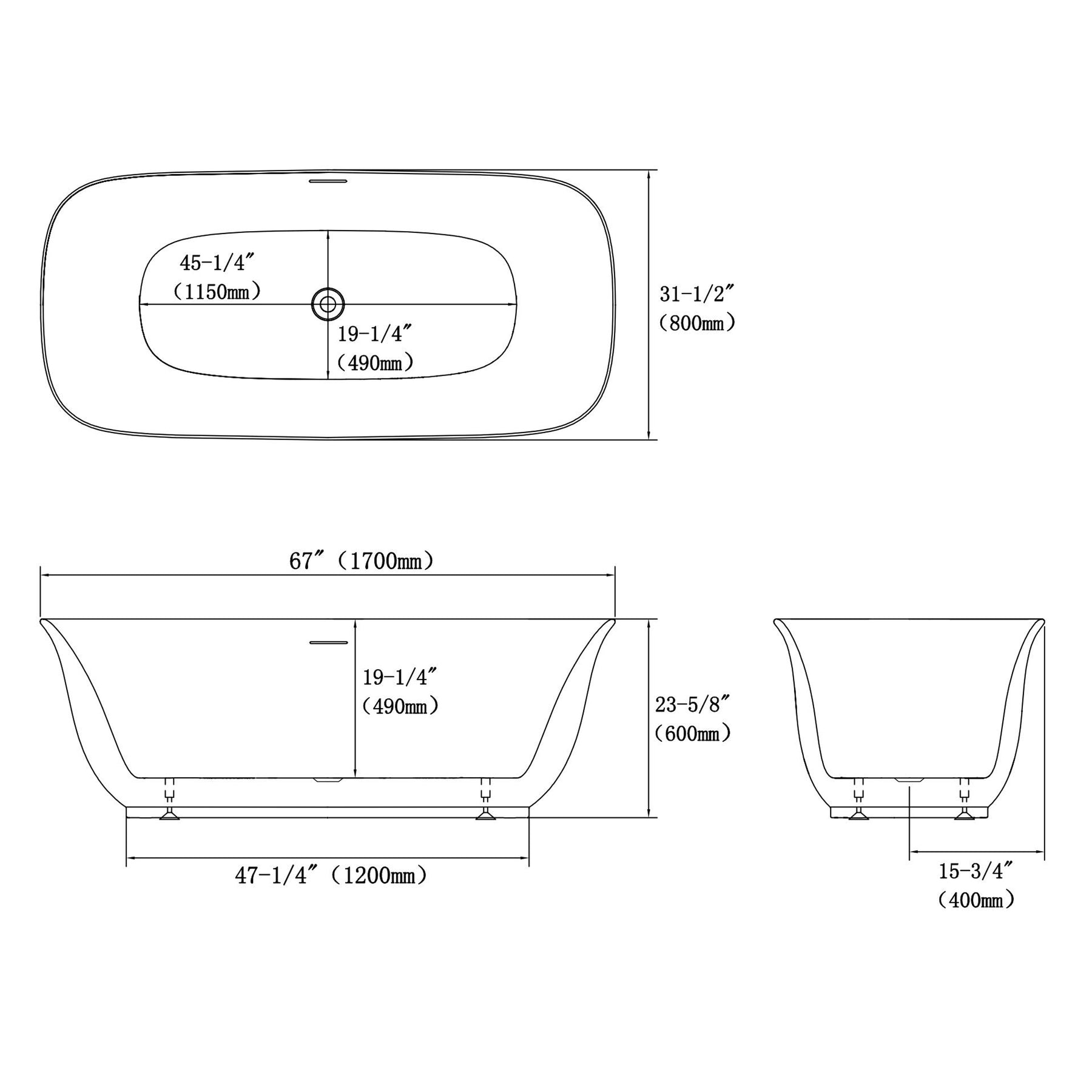 MCOCOD® Acrylic Freestanding Soaking Bathtub with Toe-Tap Drain