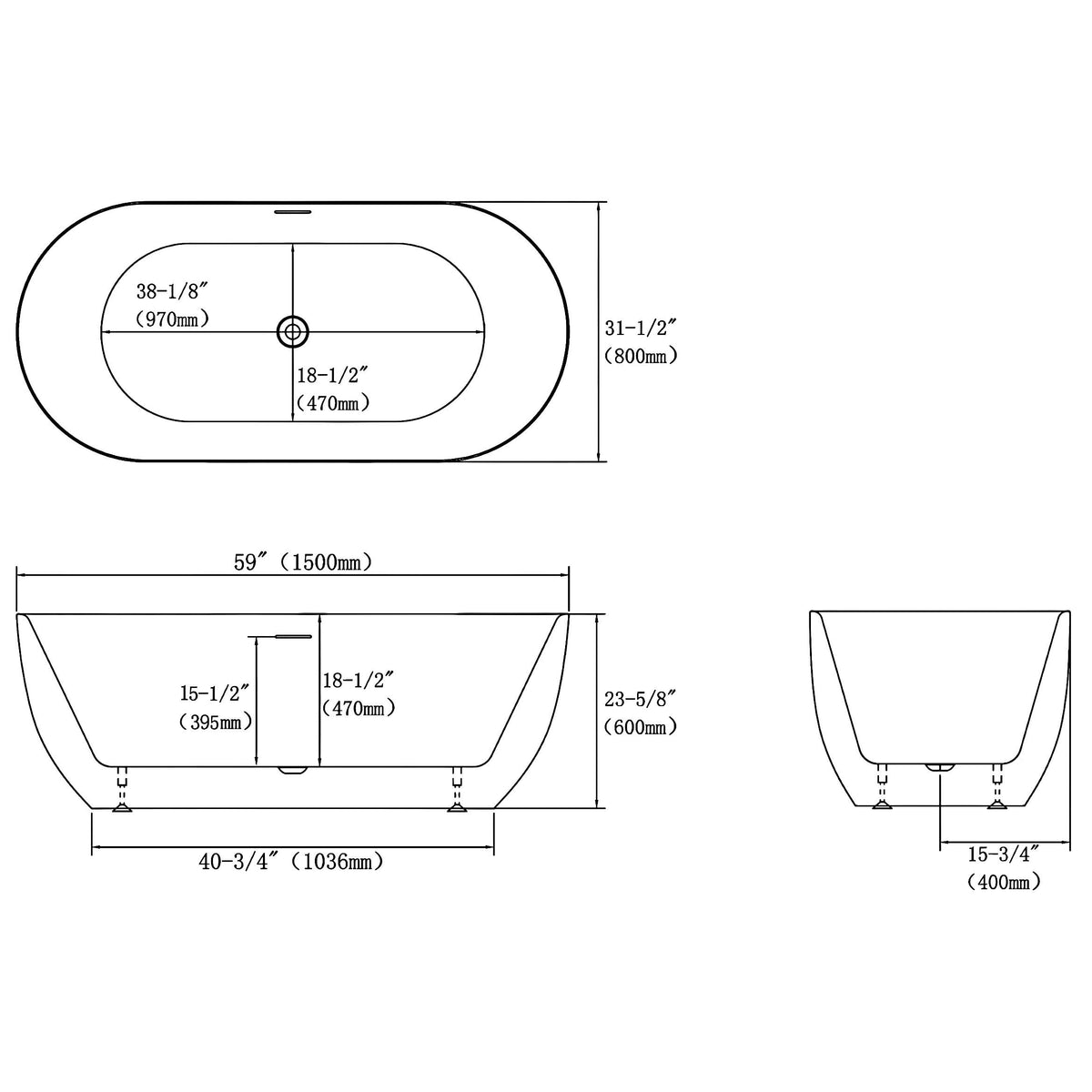 MCOCOD® Oval Acrylic Soaking Freestanding Bathtub in White Finish