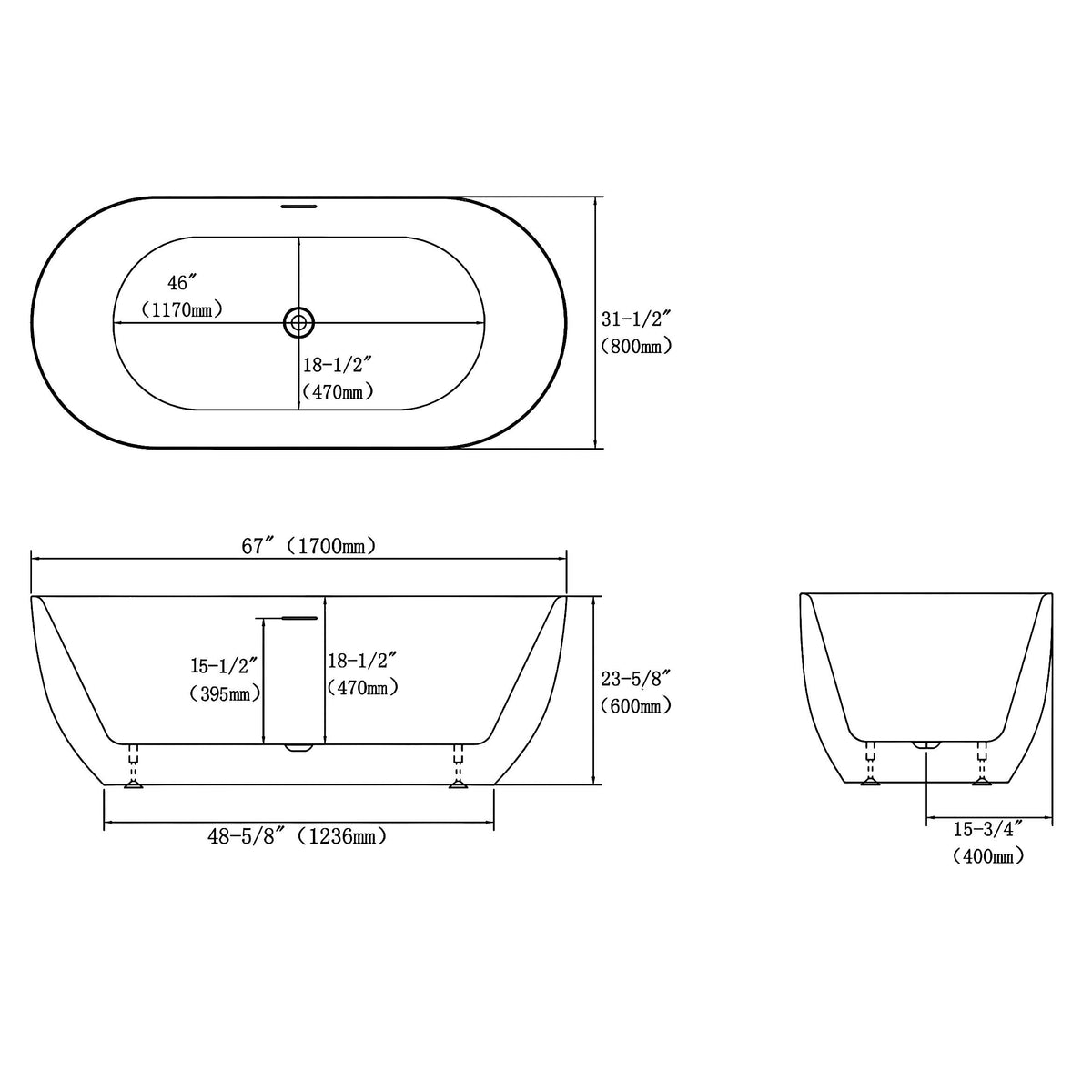 MCOCOD® Oval Acrylic Soaking Freestanding Bathtub in White Finish