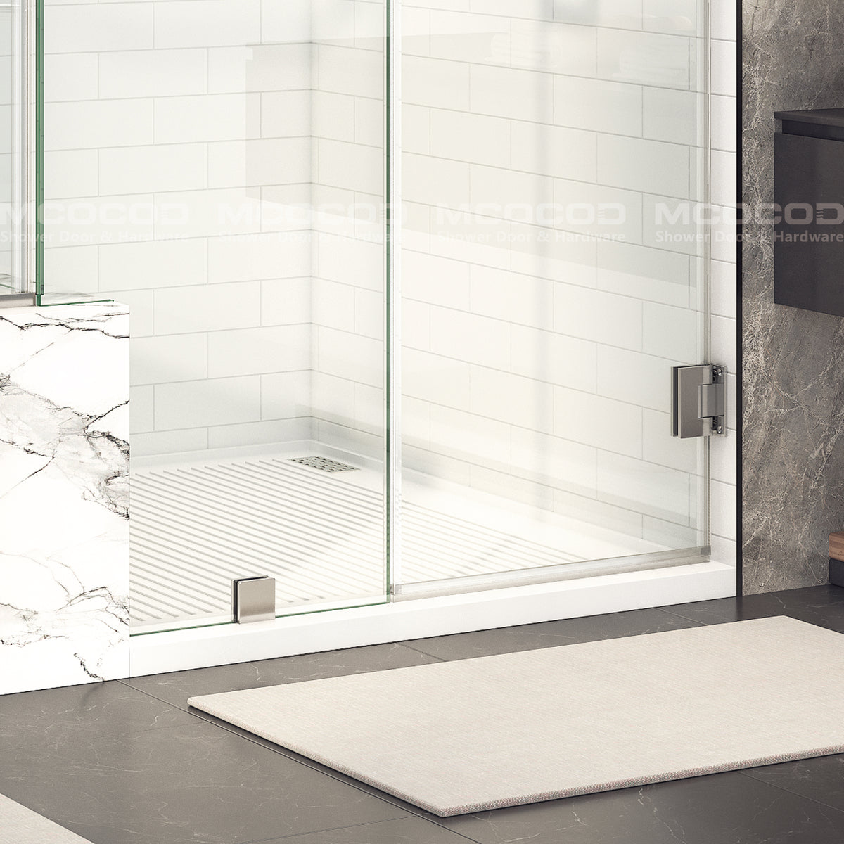 MCOCOD® Customize Large Openings Spaces DS01+H06-04 for Double Sliding Bathtub Shower Door and Frameless Swing Glass Door
