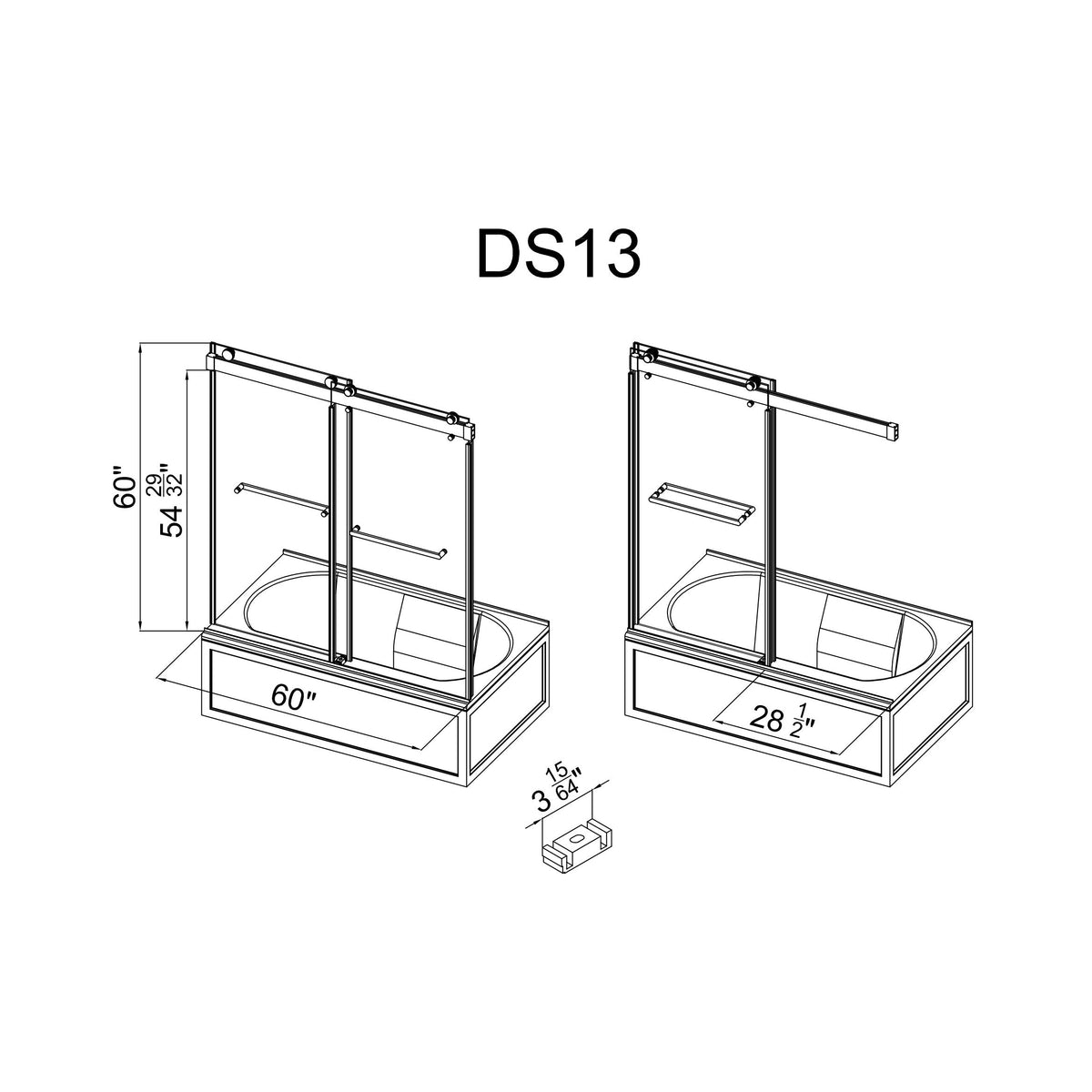 MCOCOD® Soft-Closing Double Sliding Bathtub Shower Door with Two Towel Bars - DS13
