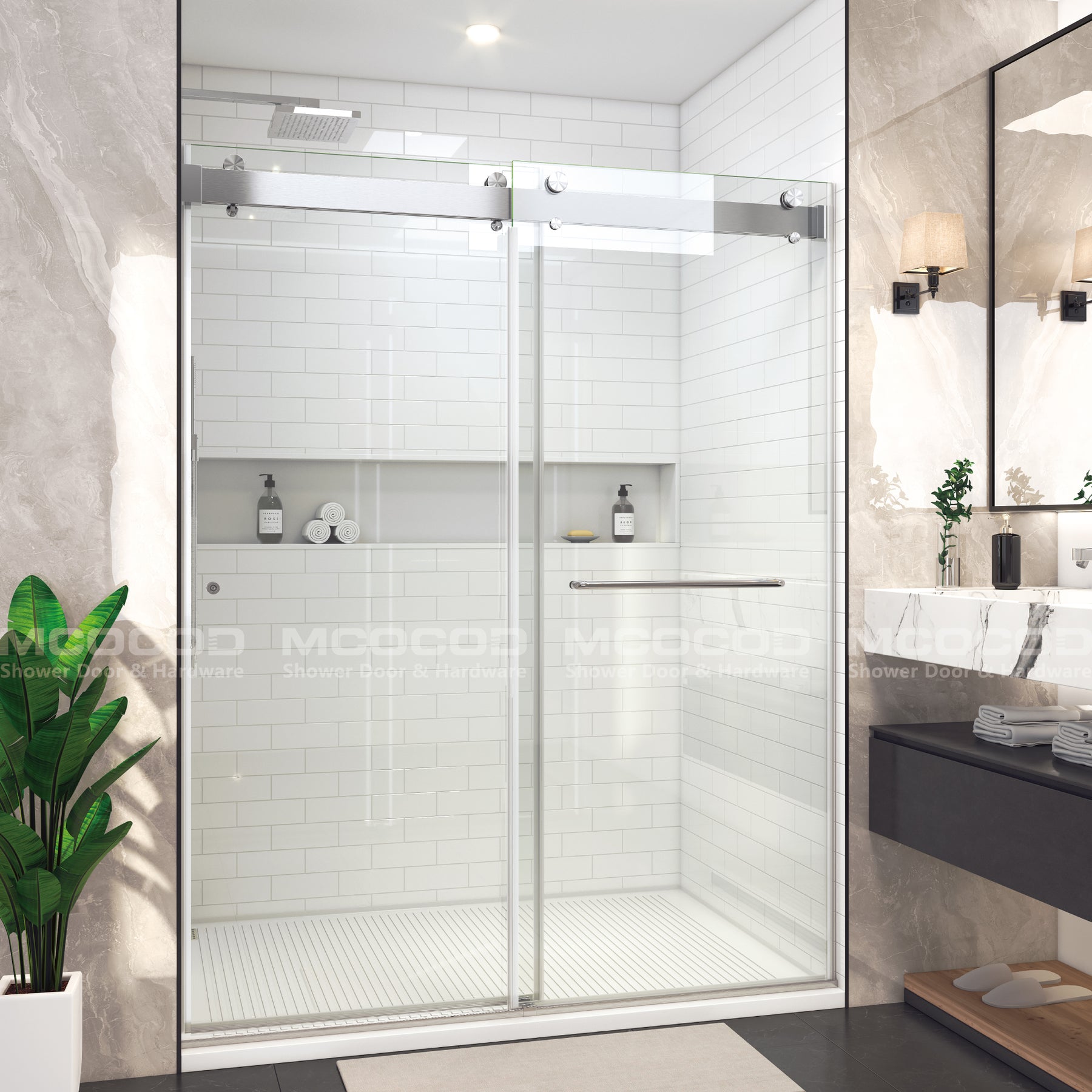 MCOCOD® Customize DS13-8 for 5/16" Glass Thickness Soft-Closing Double Sliding Shower Door