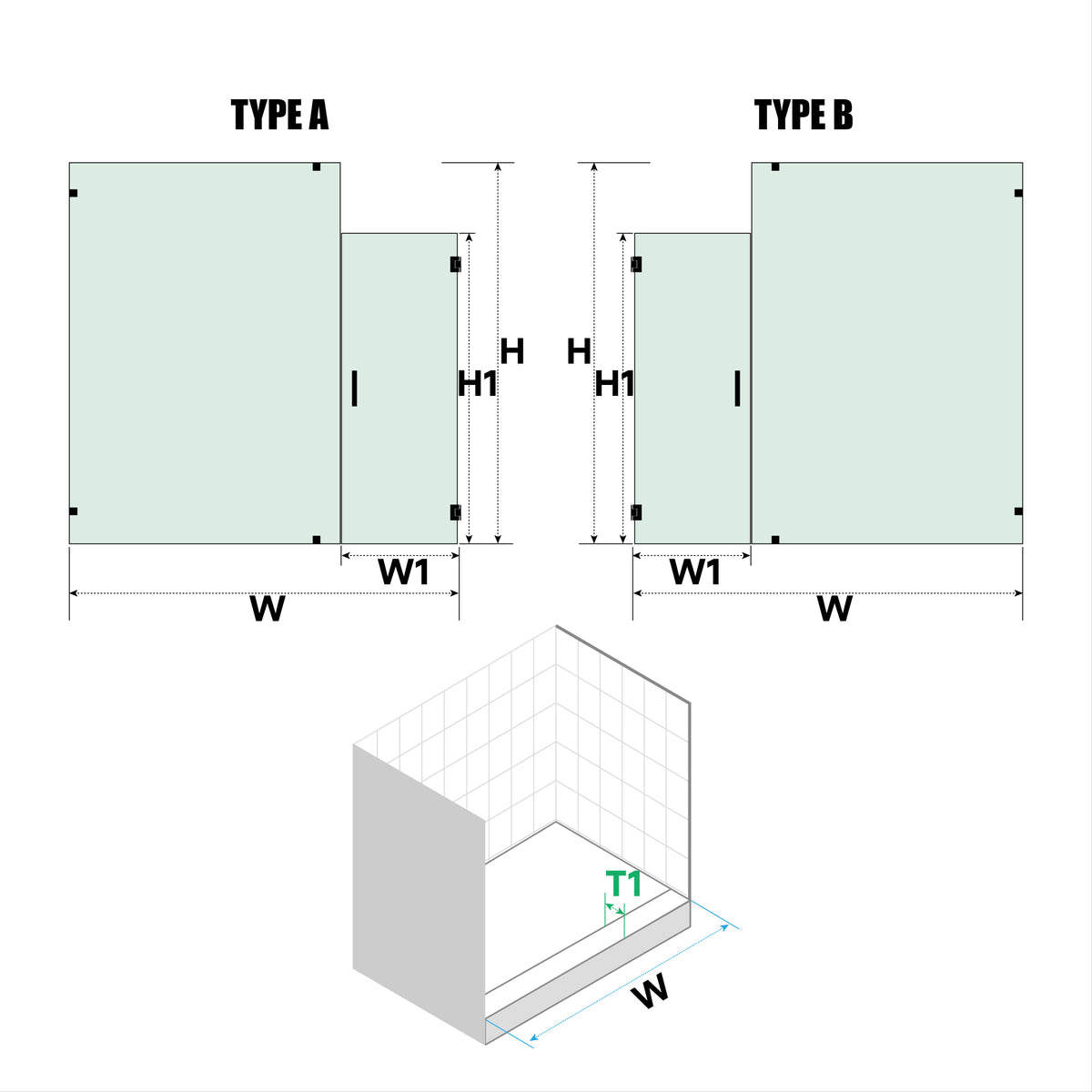 MCOCOD® Customize Swing Shower Door with Frameless Fixed Glass Panel - H06-02A