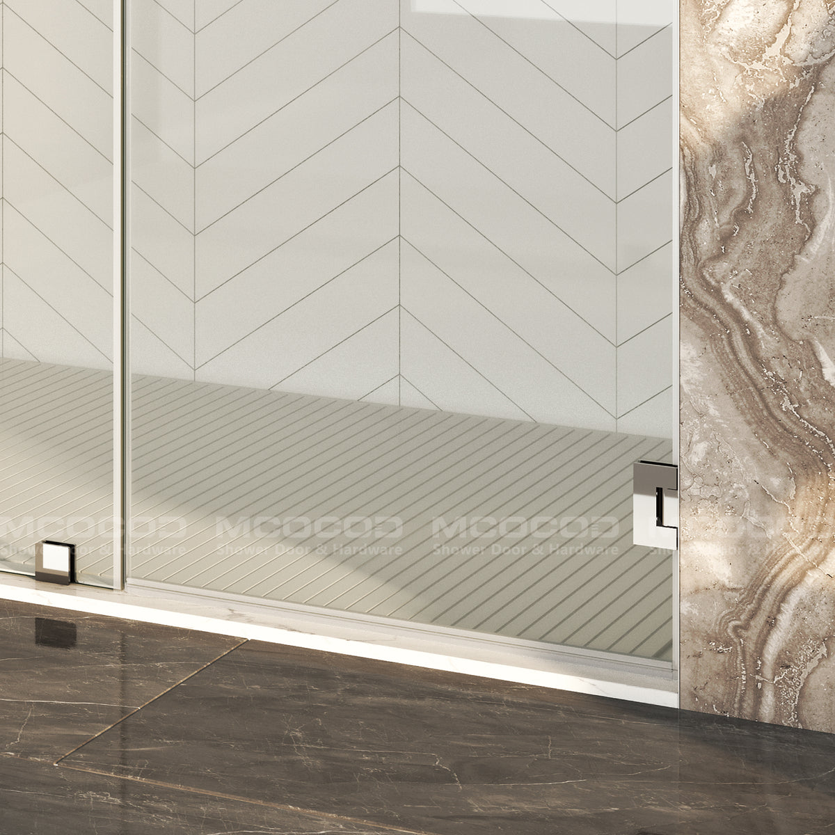 MCOCOD® Customize Swing Shower Door with Frameless Fixed Glass Panel - H06-02A