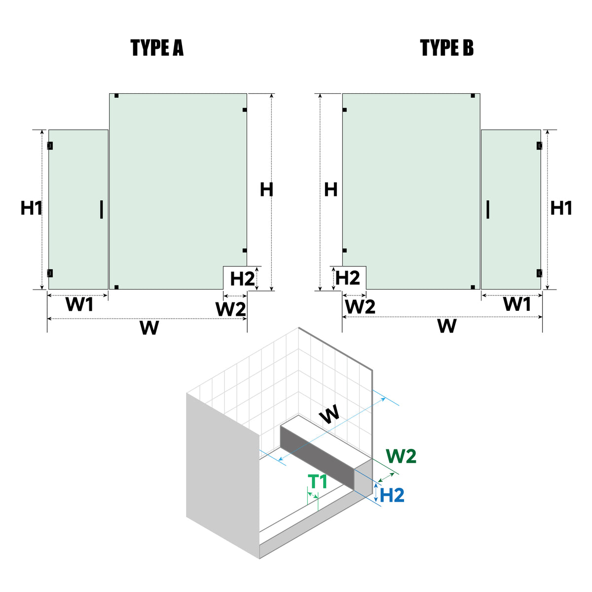 MCOCOD® Customize Swing Shower Door with Frameless Fixed Glass Panel - H06-02B