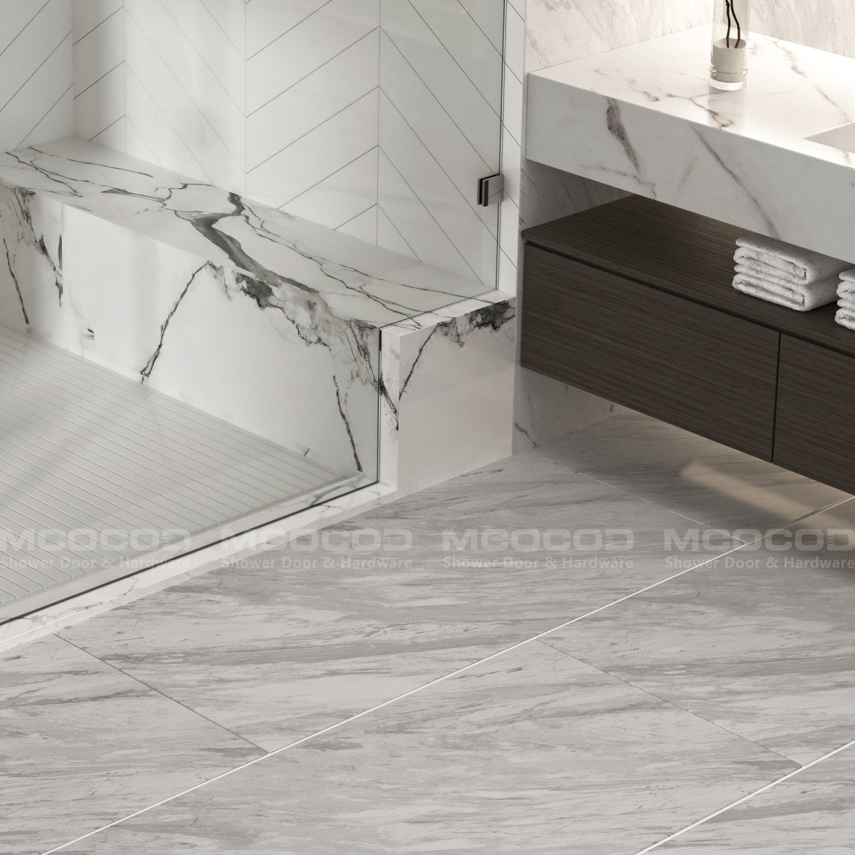 MCOCOD® Customize Swing Shower Door with Frameless Fixed Glass Panel - H06-02B