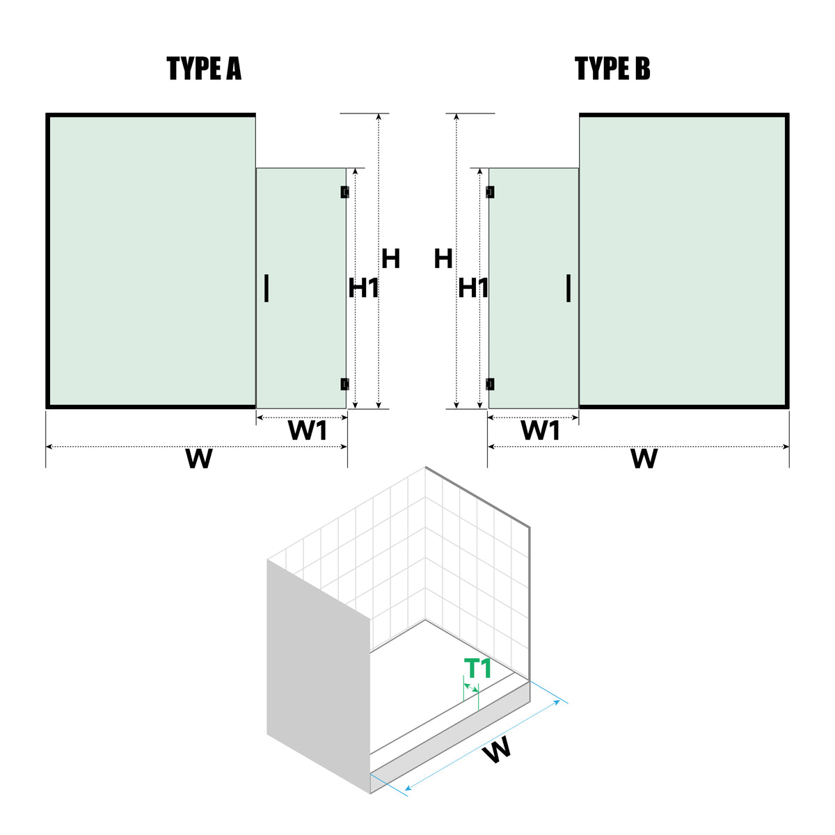 MCOCOD® Customize Swing Shower Door with Framed Fixed Glass Panel - H06-02C