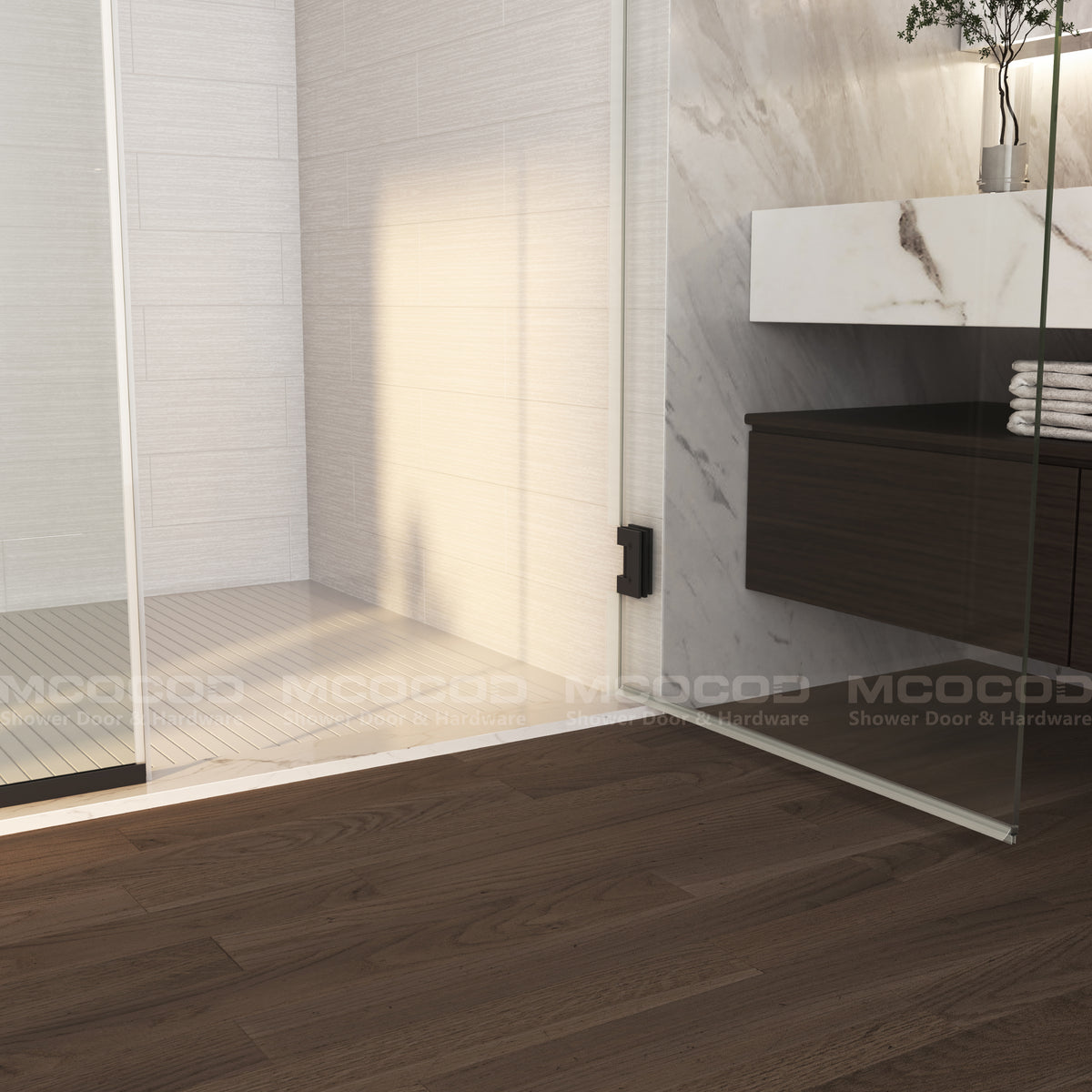 MCOCOD® Customize Swing Shower Door with Framed Fixed Glass Panel - H06-02C