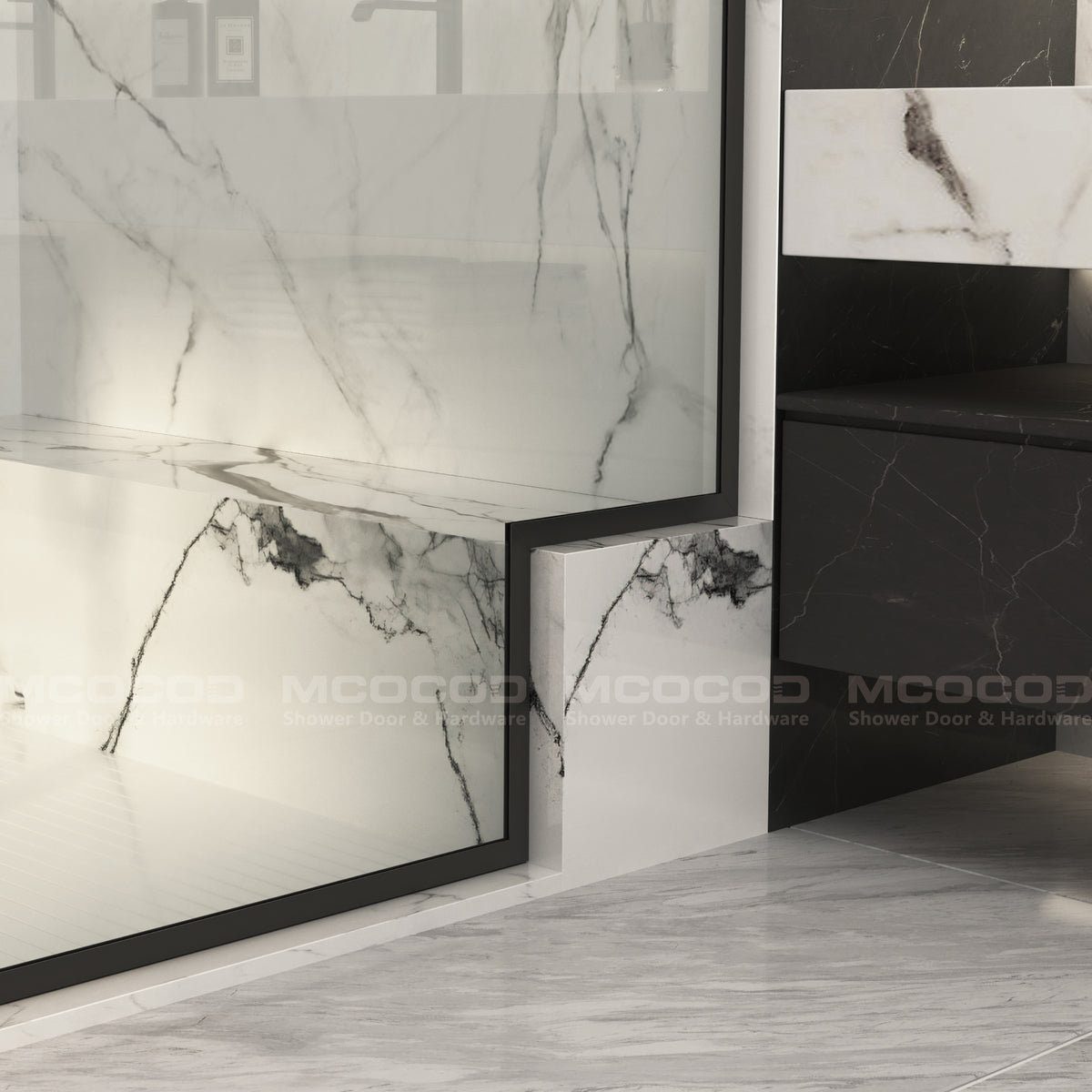 MCOCOD® Customize Swing Shower Door with Framed Fixed Glass Panel - H06-02D