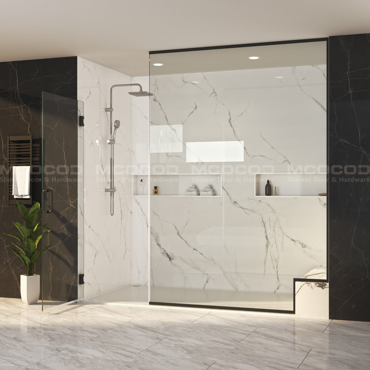 MCOCOD® Customize Swing Shower Door with Framed Fixed Glass Panel - H06-02D