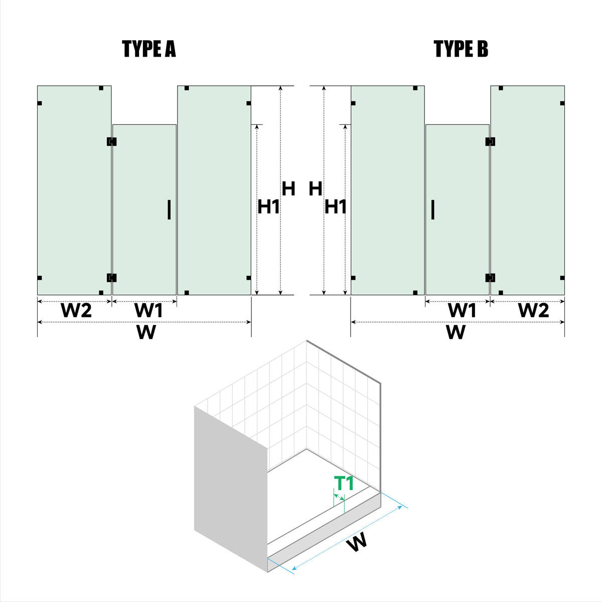 MCOCOD® Customize for Large Openings Spaces Frameless Swing Shower Door - H06-02E