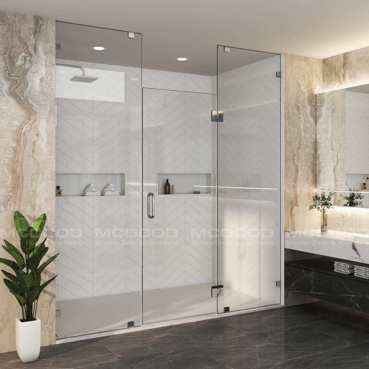 MCOCOD® Customize for Large Openings Spaces Frameless Swing Shower Door - H06-02E