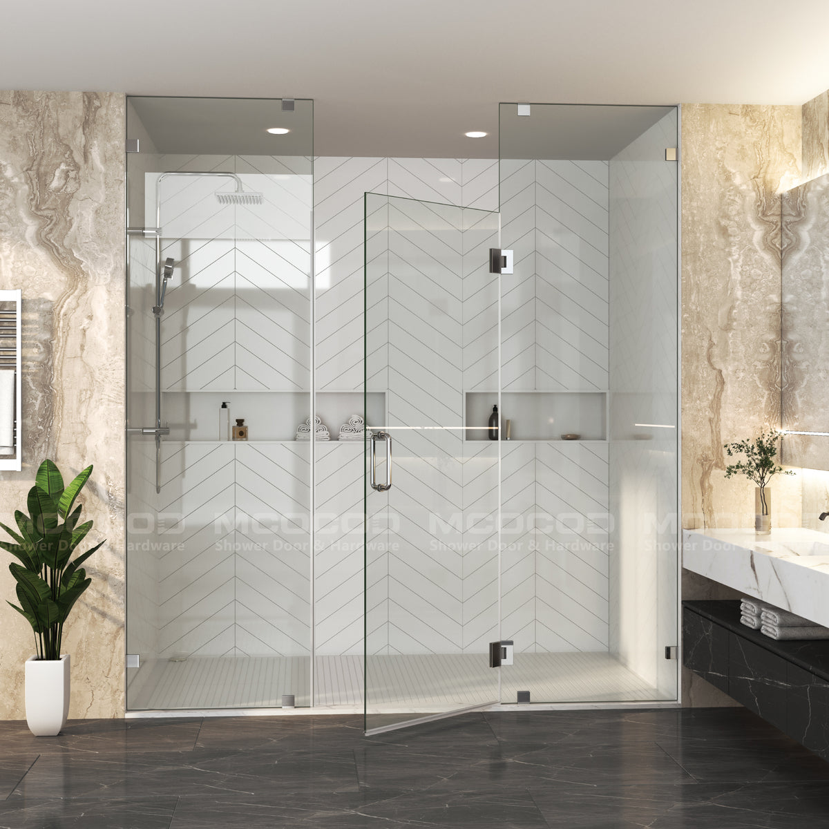 MCOCOD® Customize for Large Openings Spaces Frameless Swing Shower Door - H06-02E
