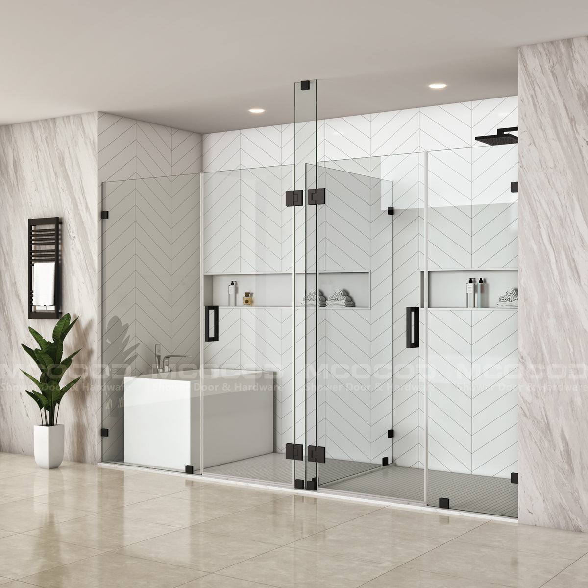 MCOCOD® Customize for Large Openings Two Spaces Frameless Swing Shower Door - H06-02W