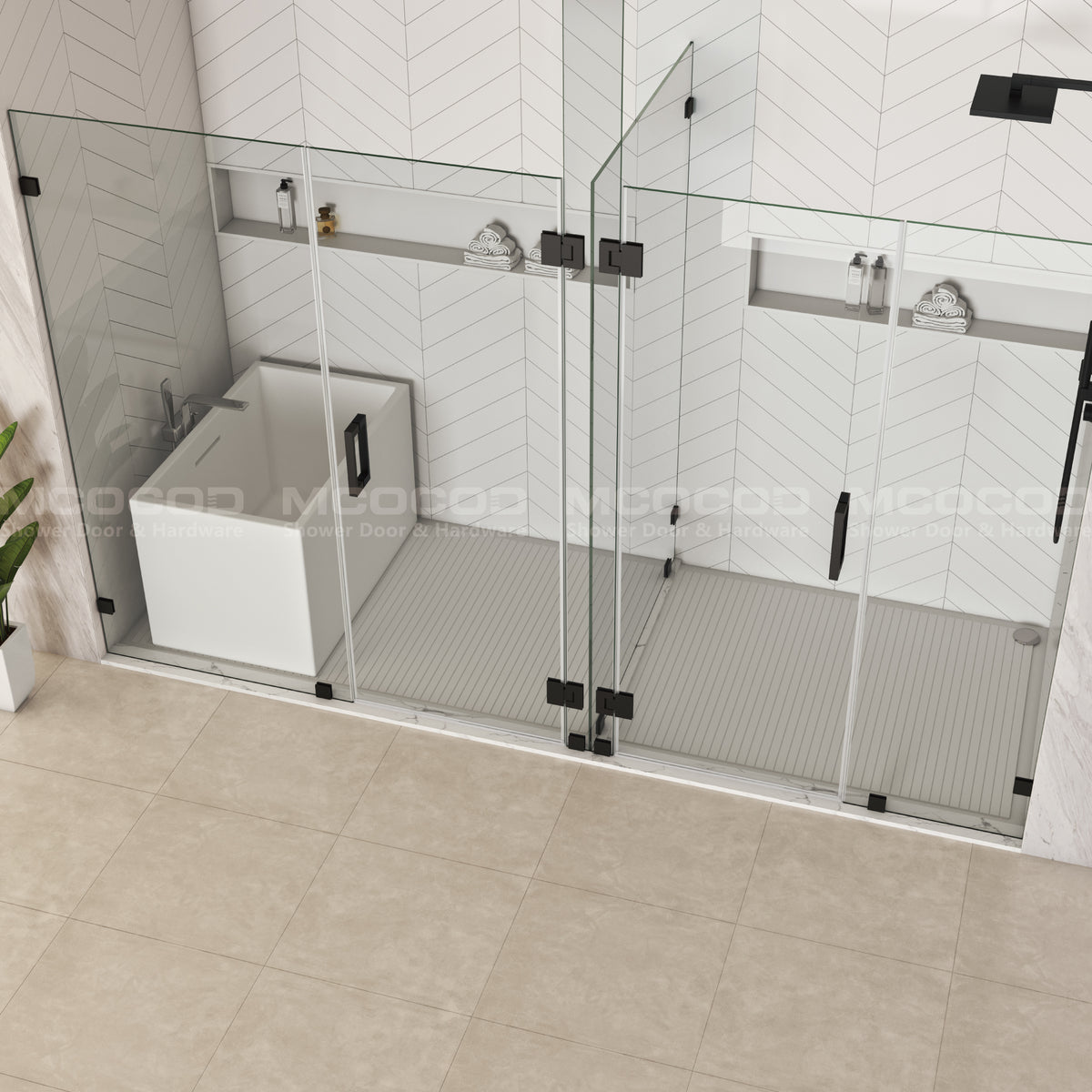 MCOCOD® Customize for Large Openings Two Spaces Frameless Swing Shower Door - H06-02W