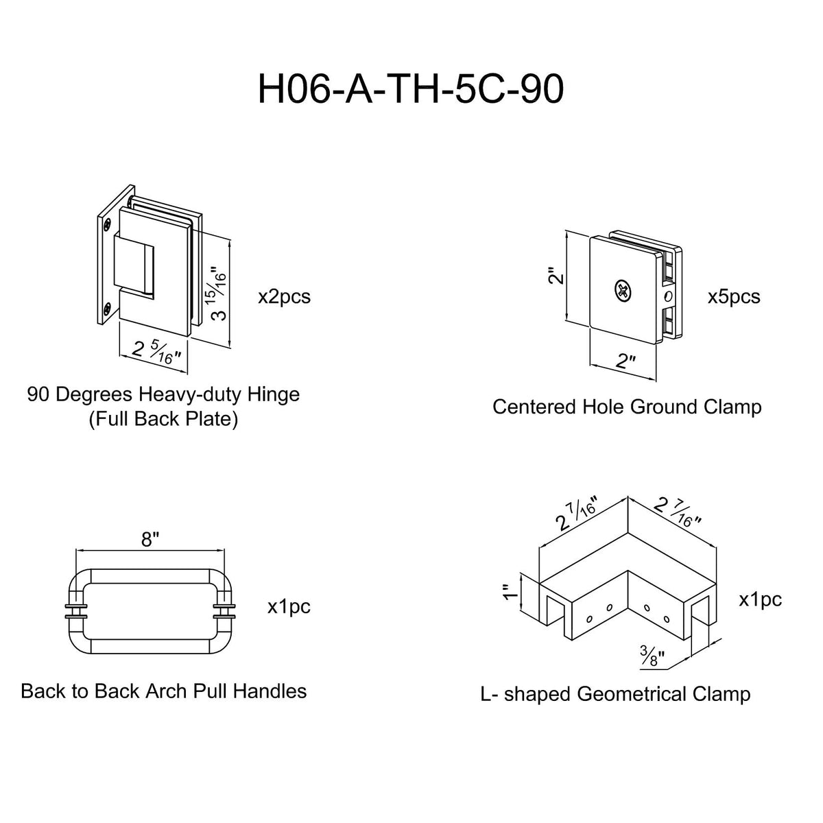 MCOCOD® Hardware Kit for Frameless Corner Hinged Shower Enclosure - H06-01