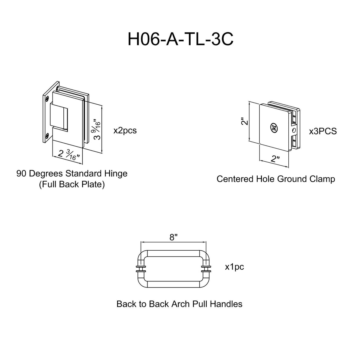 MCOCOD® Hardware Kit for Frameless Swing Hinged Shower Enclosure - H06-02