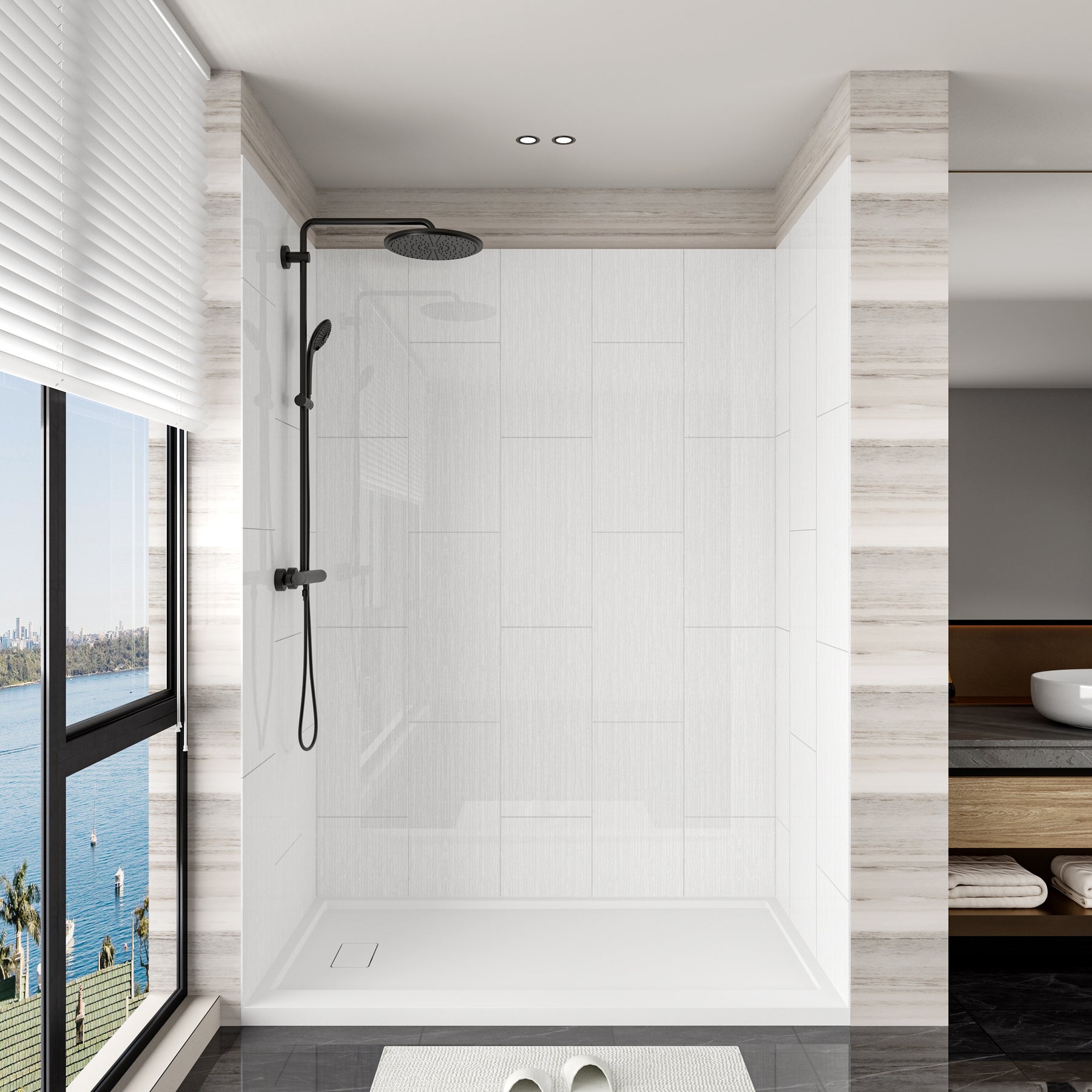 MCOCOD® Three Piece Glue Up Shower Surrounds Vertical Big Rectangle in White Acrylic Solid Surface