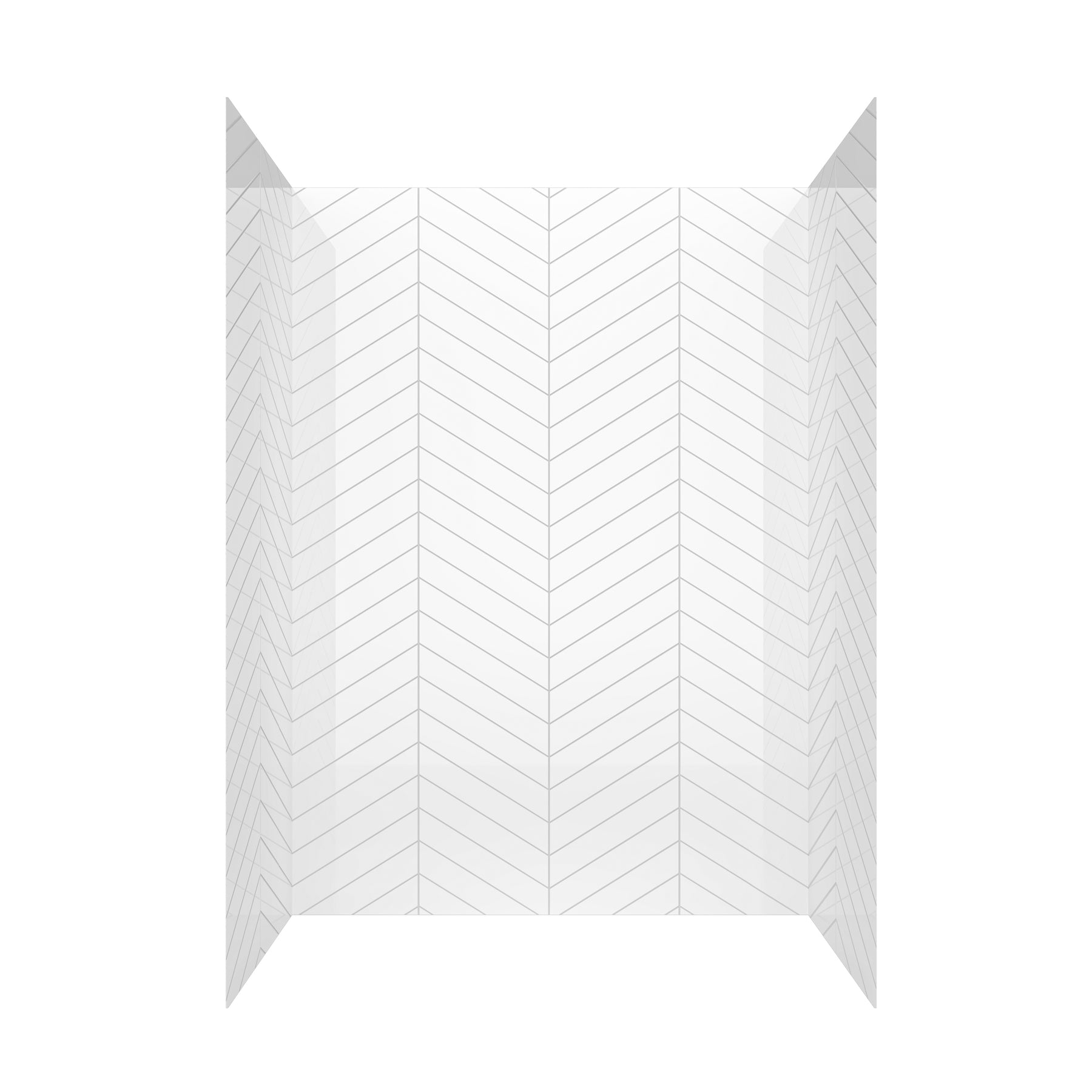 MCOCOD® Three Piece Glue Up Herringbone Tile Shower Wall Panels Surround in Bright White