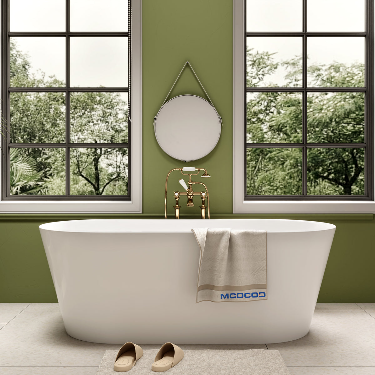 MCOCOD Bathroom Bathtub - Acrylic Freestanding Soaking Bathtub in Glossy White