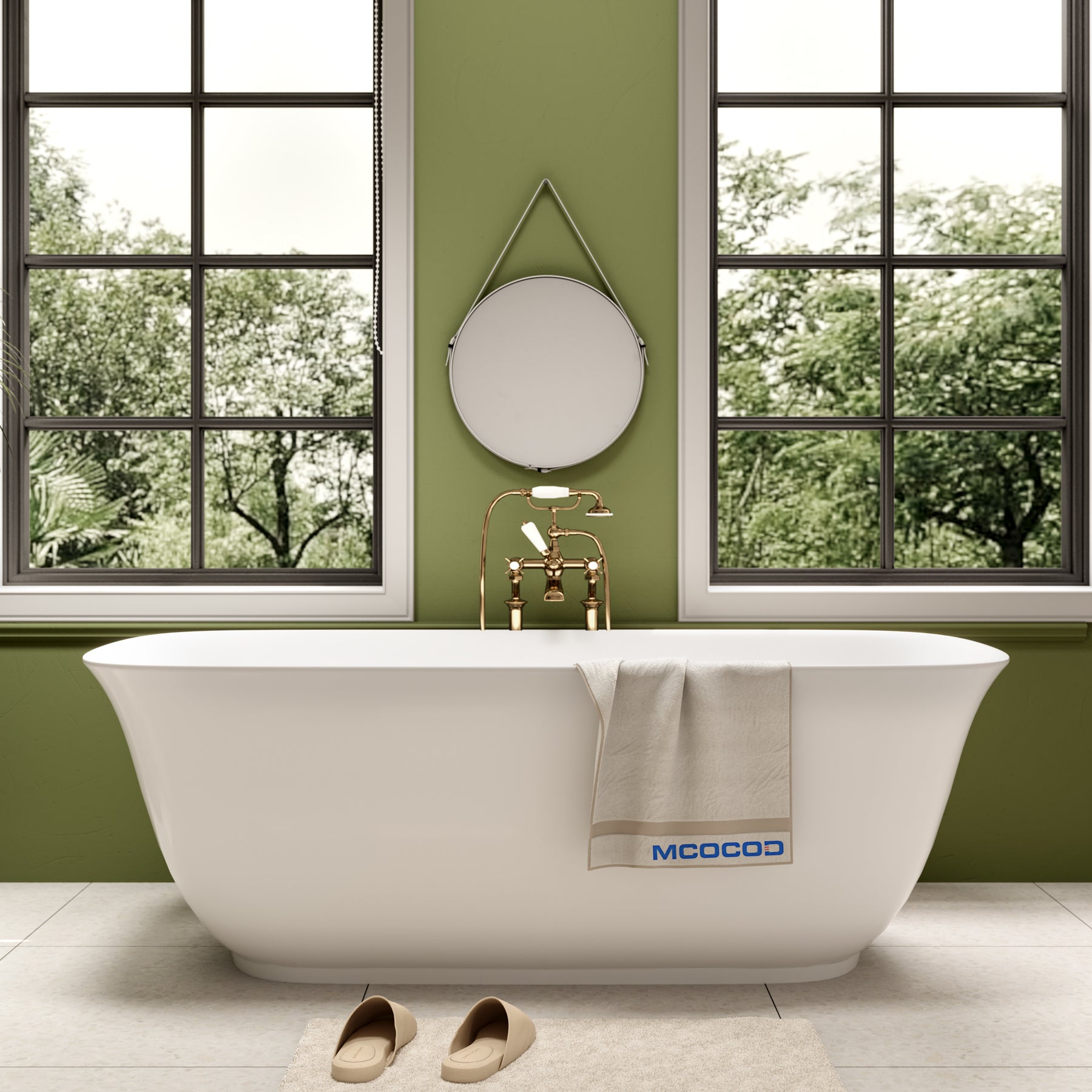 MCOCOD Bathroom Bathtub - Acrylic Freestanding Soaking Bathtub with Toe-Tap Drain