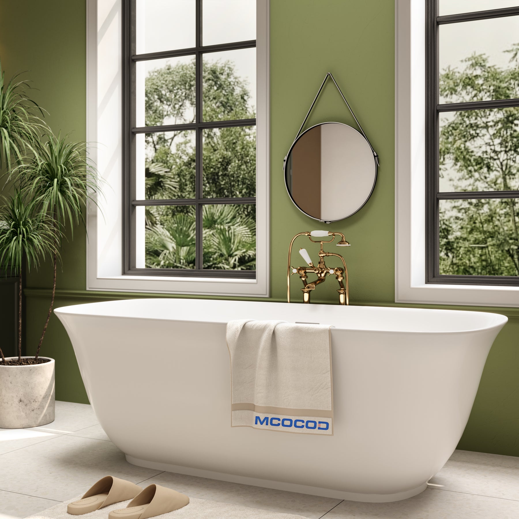 MCOCOD Bathroom Bathtub - Acrylic Freestanding Soaking Modern Bathtub with Toe-Tap Drain in Glossy White