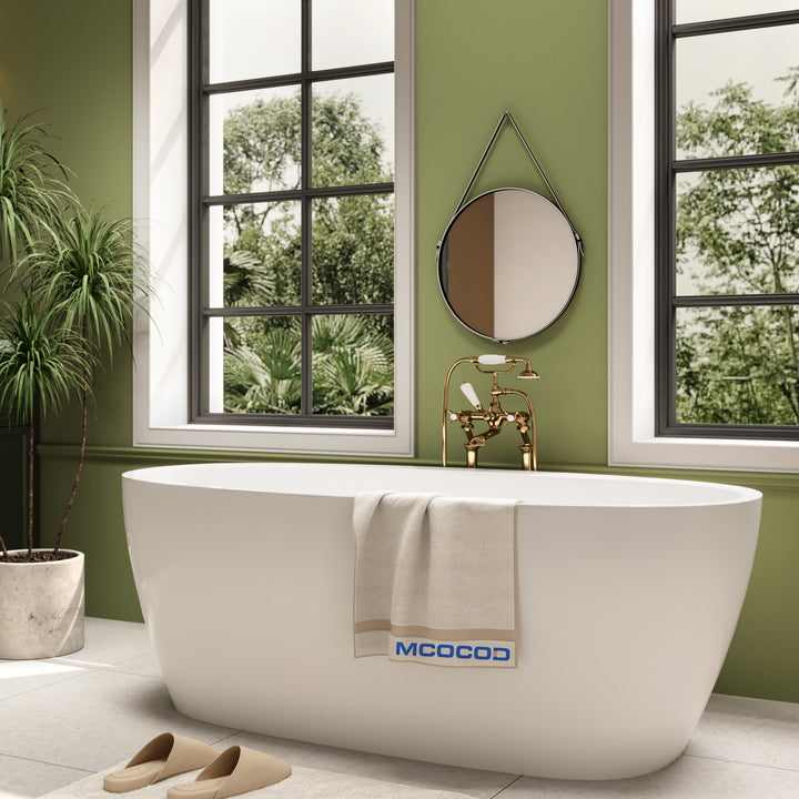 MCOCOD Bathroom Bathtub - Acrylic Soaking Freestanding Bathtub with Integrated Overflow Drain and Tap Deck