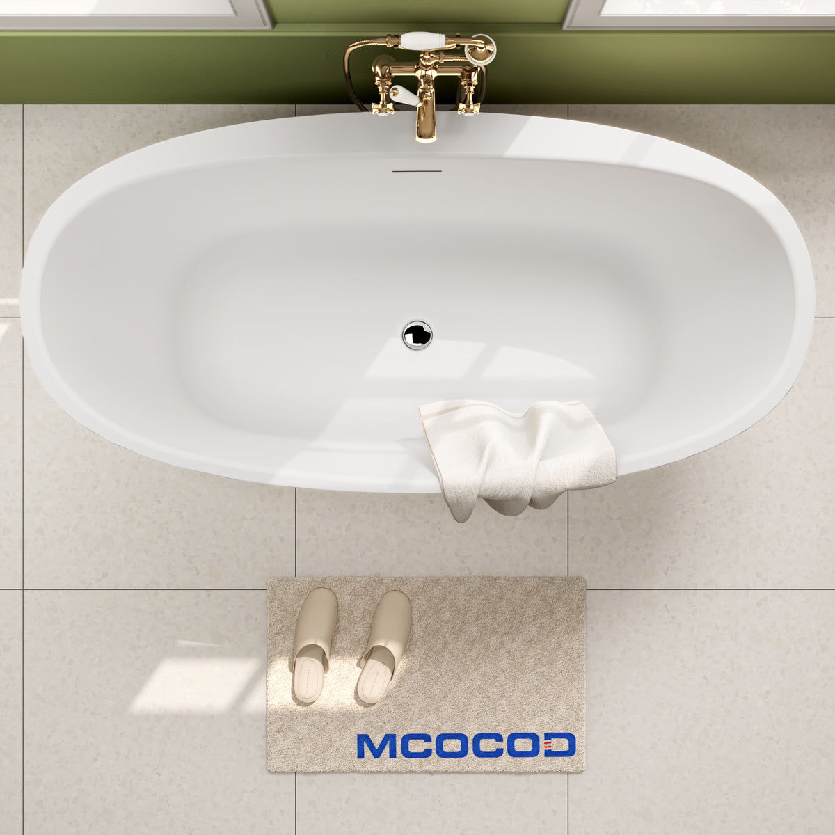 MCOCOD Bathroom Bathtub - Acrylic Soaking Freestanding Bathtub with Integrated Overflow Drain and Tap Deck Glossy White