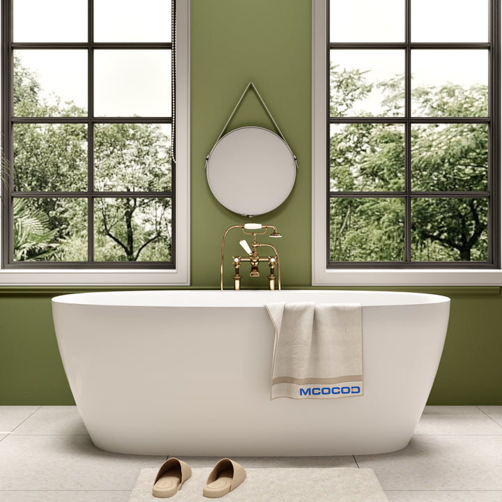 MCOCOD Bathroom Bathtub - Acrylic Soaking Freestanding Tub with Integrated Overflow Drain and Tap Deck