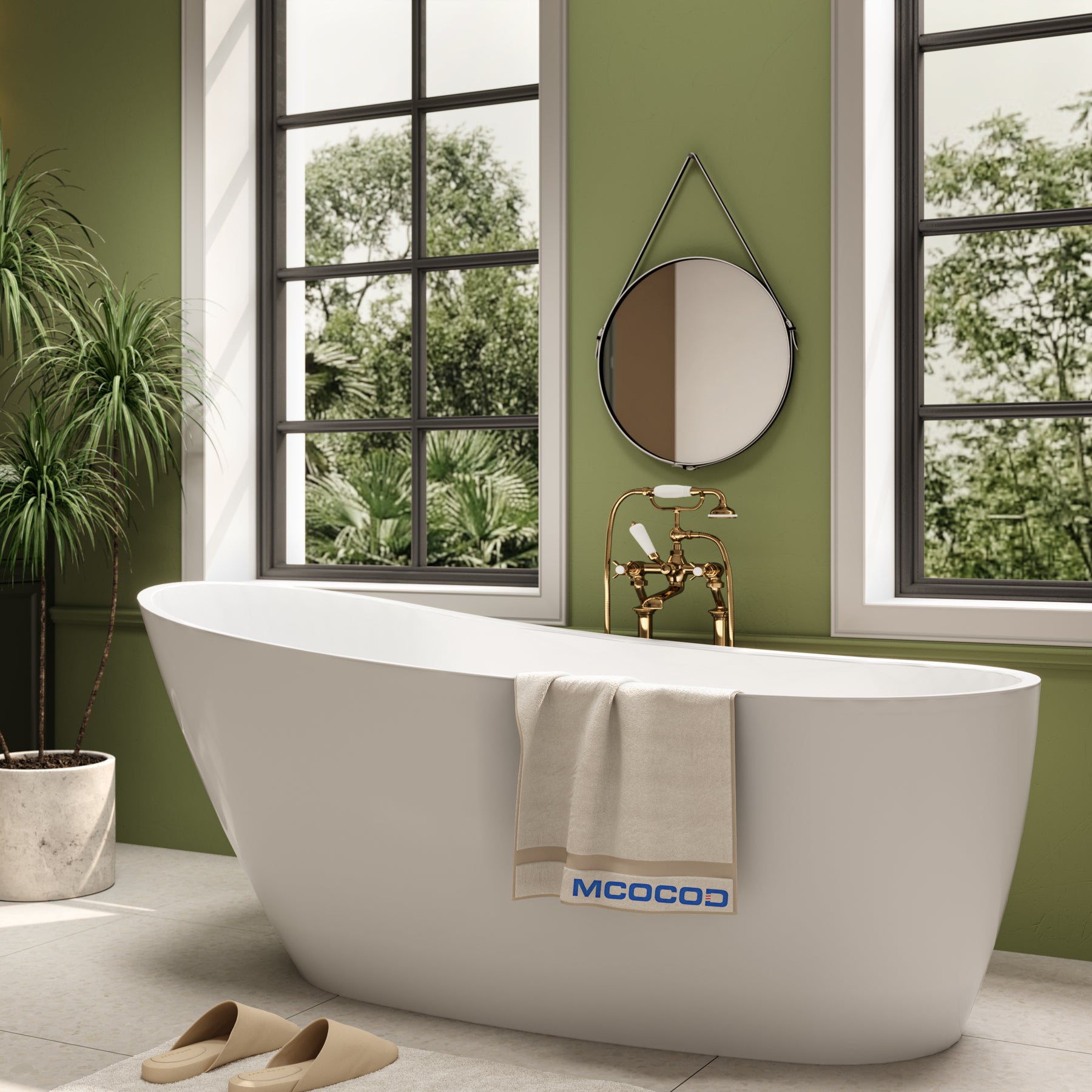 MCOCOD Bathroom Bathtub - High-back Acrylic Freestanding Bathtub with Integrated Overflow Drain in Glossy White