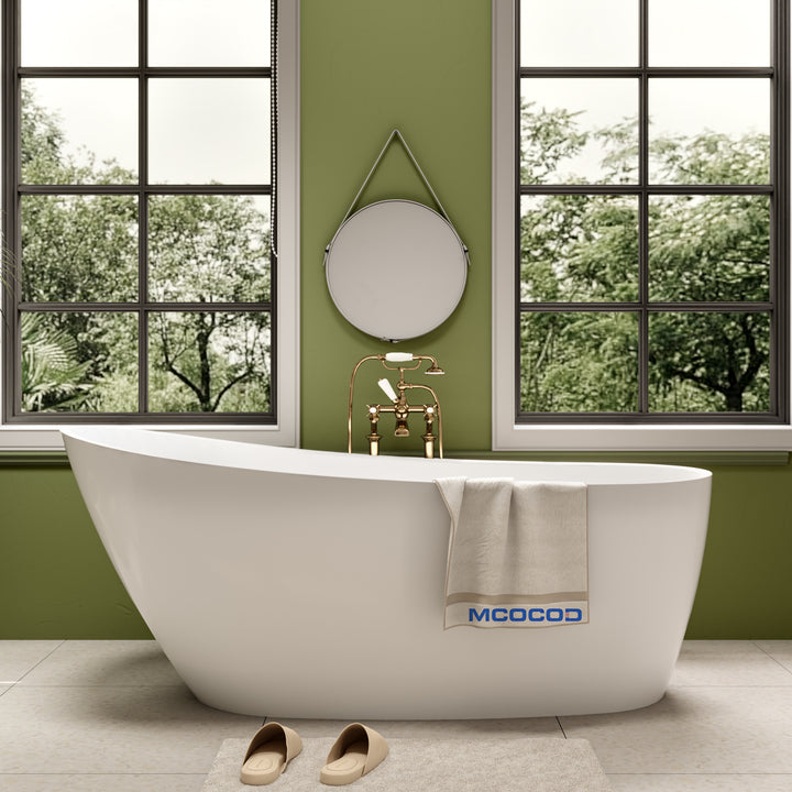 MCOCOD Bathroom Bathtub - High-back Acrylic Freestanding Tub with Integrated Overflow Drain in Glossy White