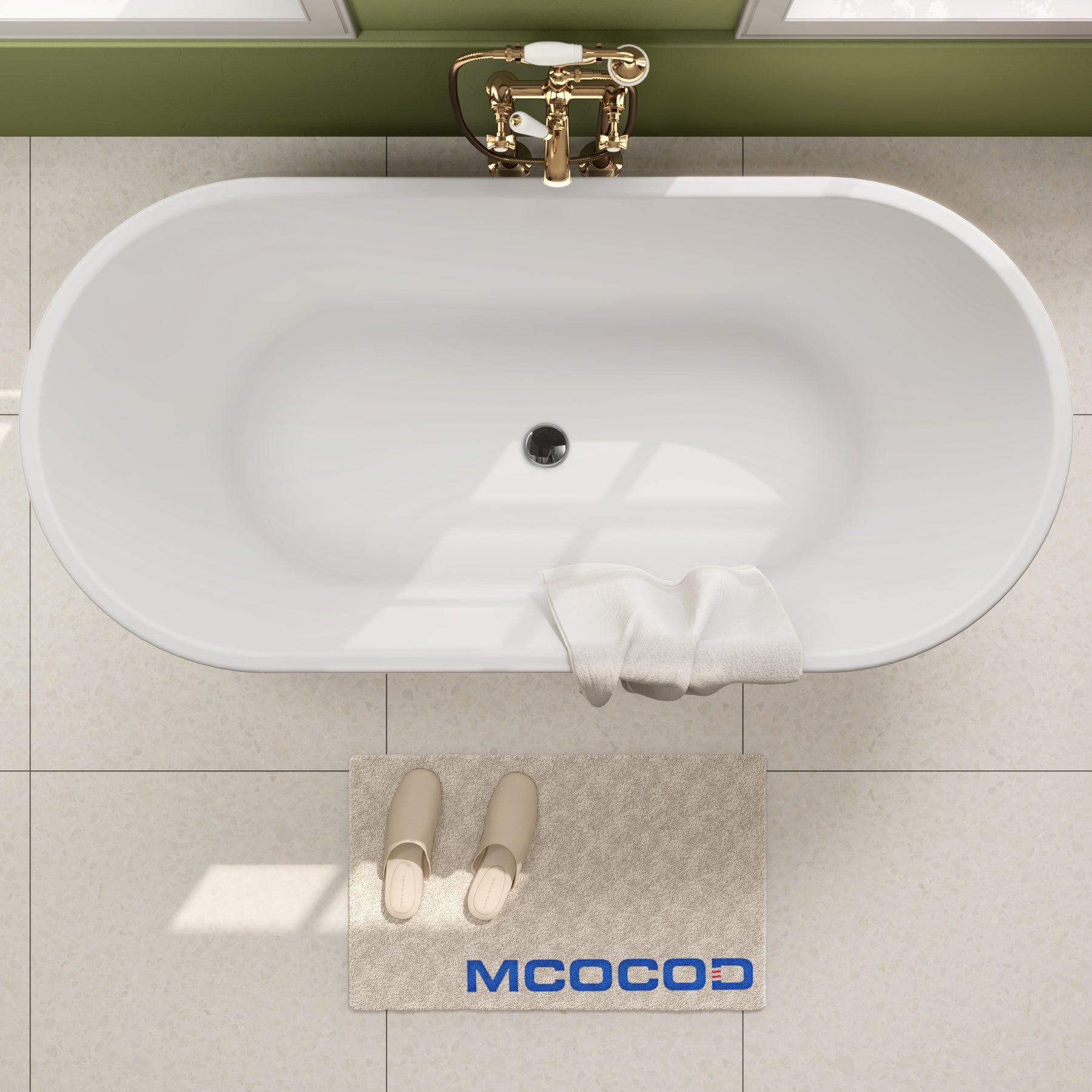 MCOCOD Bathroom Bathtub - Modern Oval Acrylic Freestanding Bathtub Soaking Tub with Overflow and Drain in Glossy White