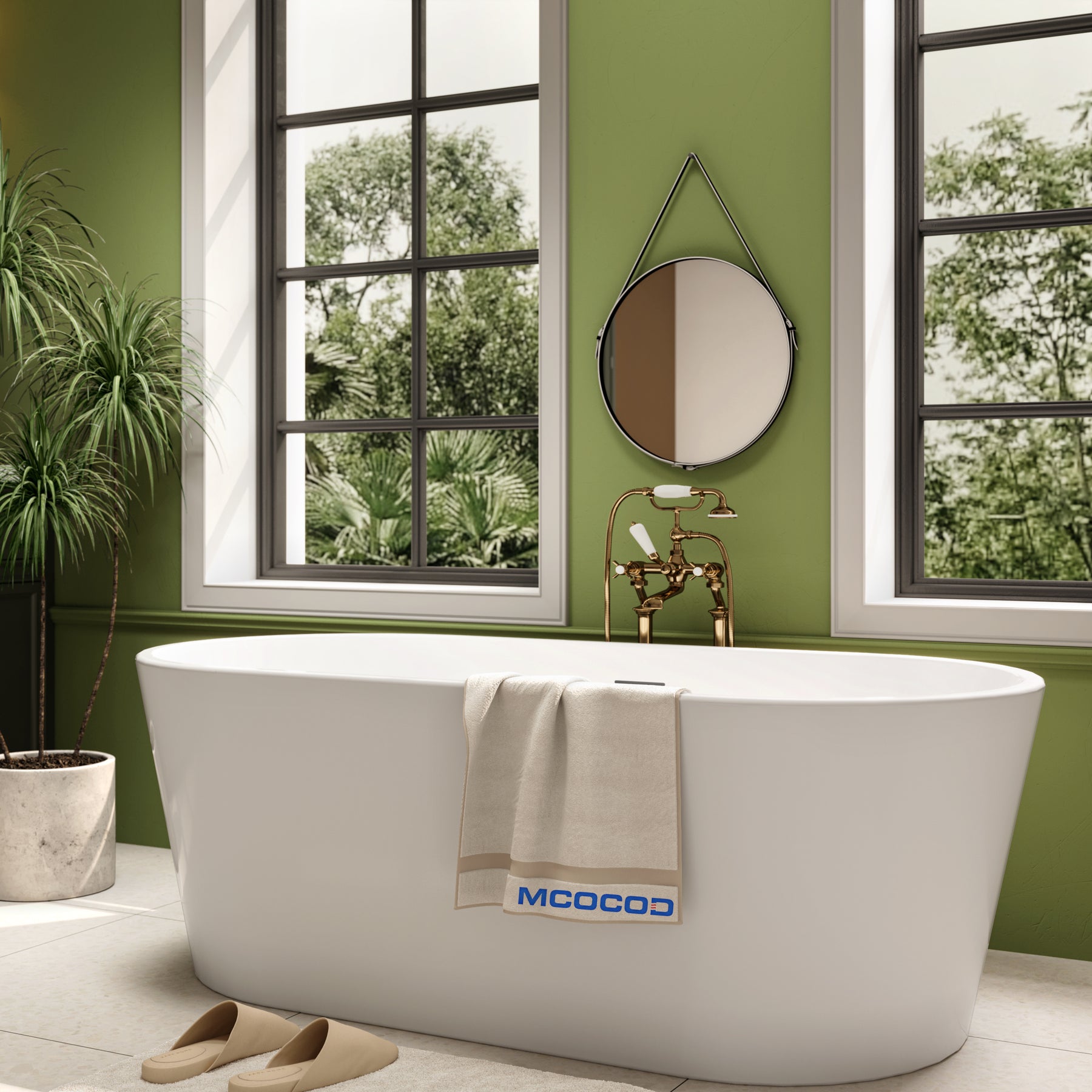 MCOCOD Bathroom Bathtub - Oval Acrylic Freestanding Bathtub Soaking Tub with Overflow and Drain