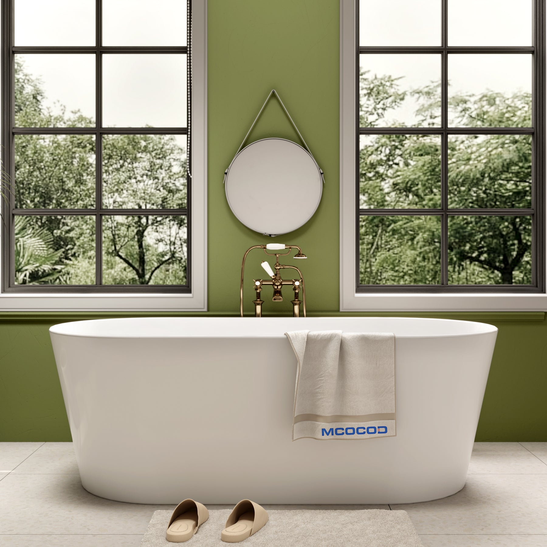 MCOCOD Bathroom Bathtub - Oval Acrylic Freestanding Bathtub Soaking Tub with Overflow and Drain in Glossy White