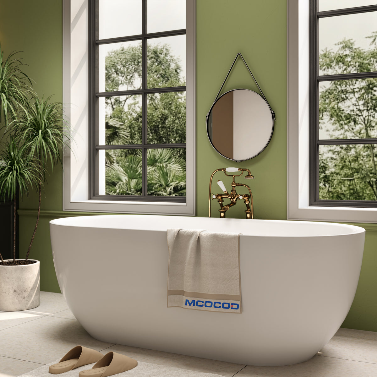 MCOCOD Bathroom Bathtubs - Oval Acrylic Soaking Freestanding Bathtub in Glossy White