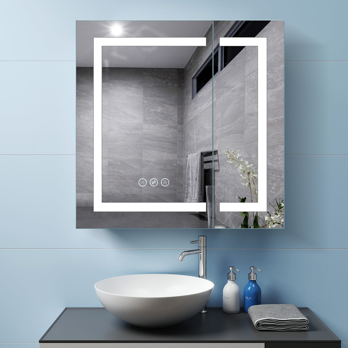 MCOCOD Bathroom Medicine Cabinet with Mirror - Rectangular Frameless Recessed or Surface Mount Medicine Cabinet with LED Lights 30 W" x 30 H"