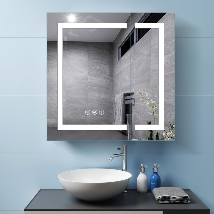 MCOCOD Bathroom Medicine Cabinet with Mirror - Rectangular Frameless Recessed or Surface Mount Medicine Cabinet with LED Lights 30 W" x 30 H"