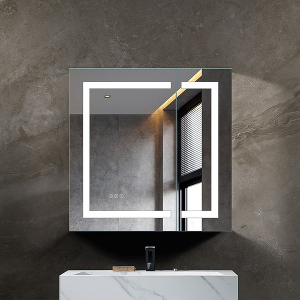 MCOCOD Bathroom Medicine Cabinets with Mirrors - 30 W" x 30 H" Rectangular Frameless Recessed or Surface Mount Medicine Cabinet with LED Lights 