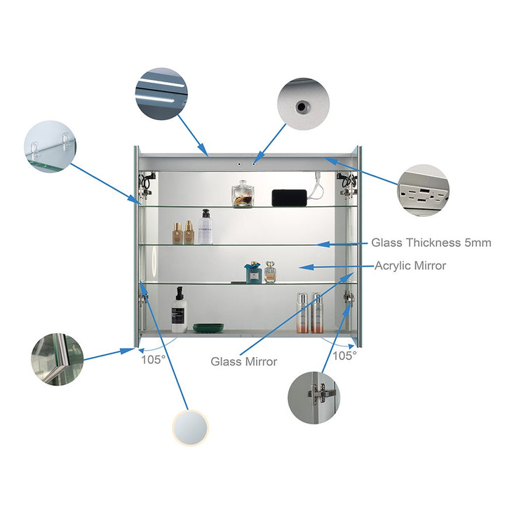 MCOCOD Bathroom Medicine Cabinets with Mirrors - Frameless Recessed or Surface Mount Double Opening Cabinet with Mirror 3 Adjustable Shelves 36 W" x 30 H"